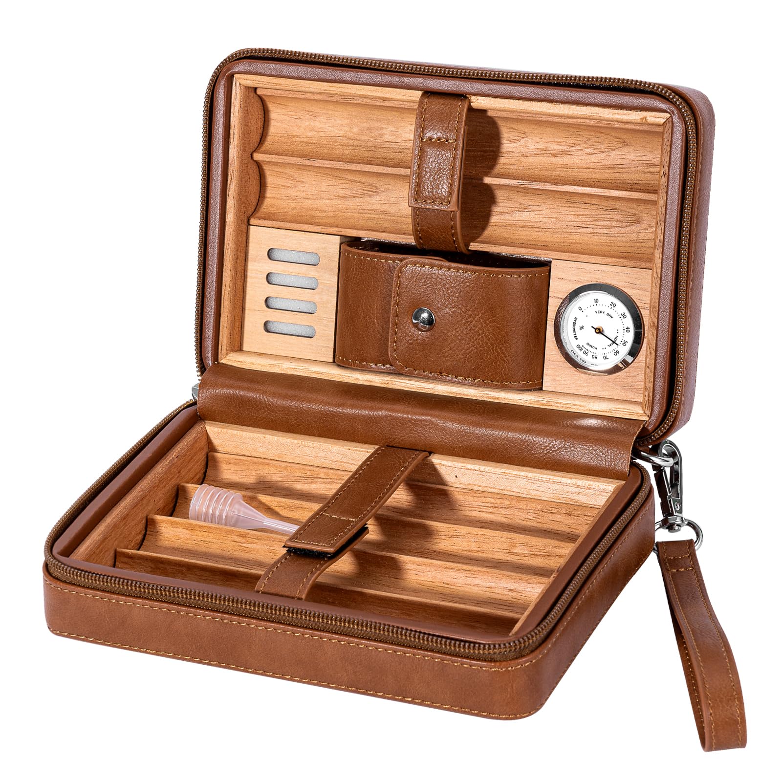 Estuche de Humidor de Cuero Goshentech de Madera de Cedro, Capacidad: 6 Piezas, Estuche de Humidor Portátil para Viajes con Humidificador (Marrón)