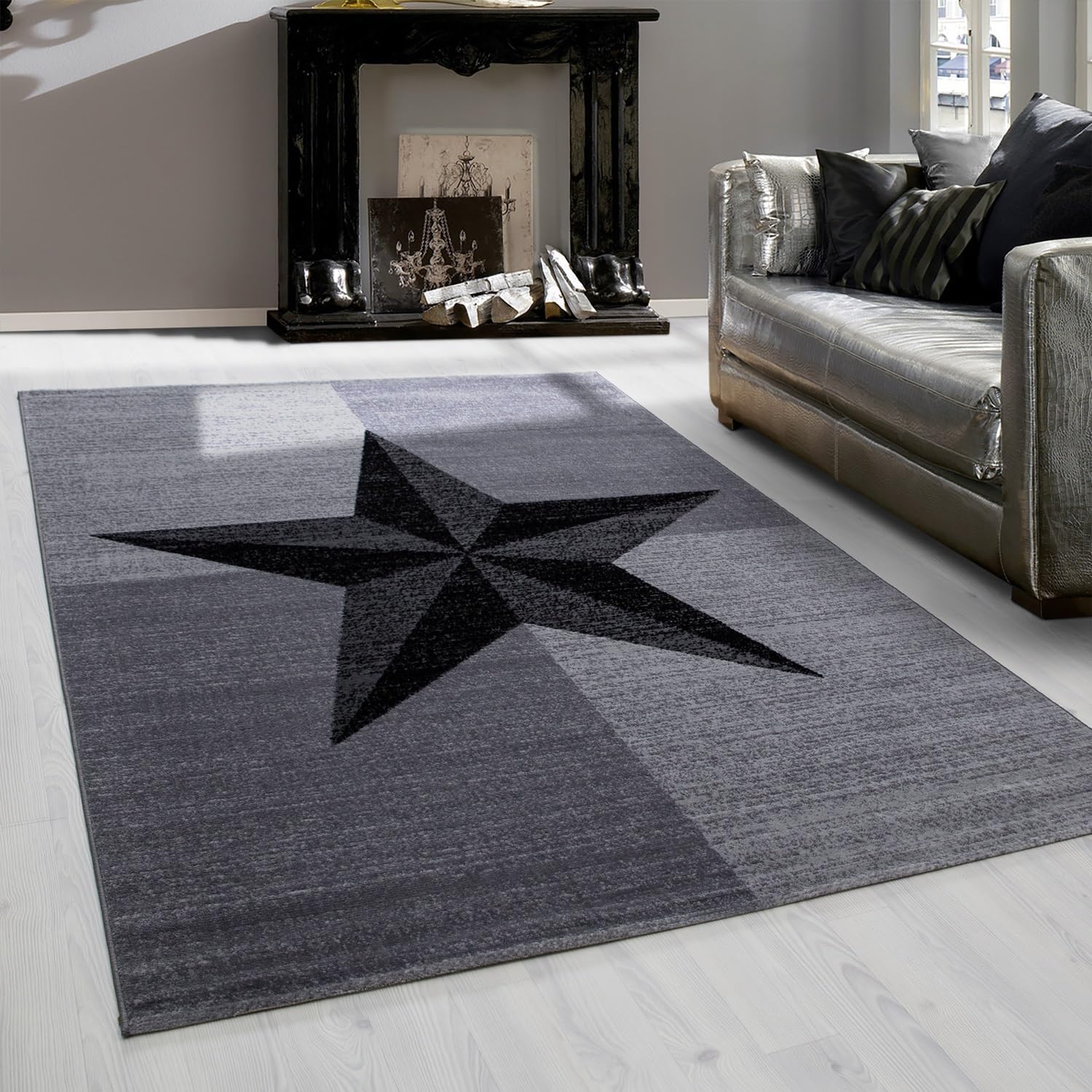 Tapis de salon gris 160x230 cm moelleux Teppium pour un séjour chaleureux en famille