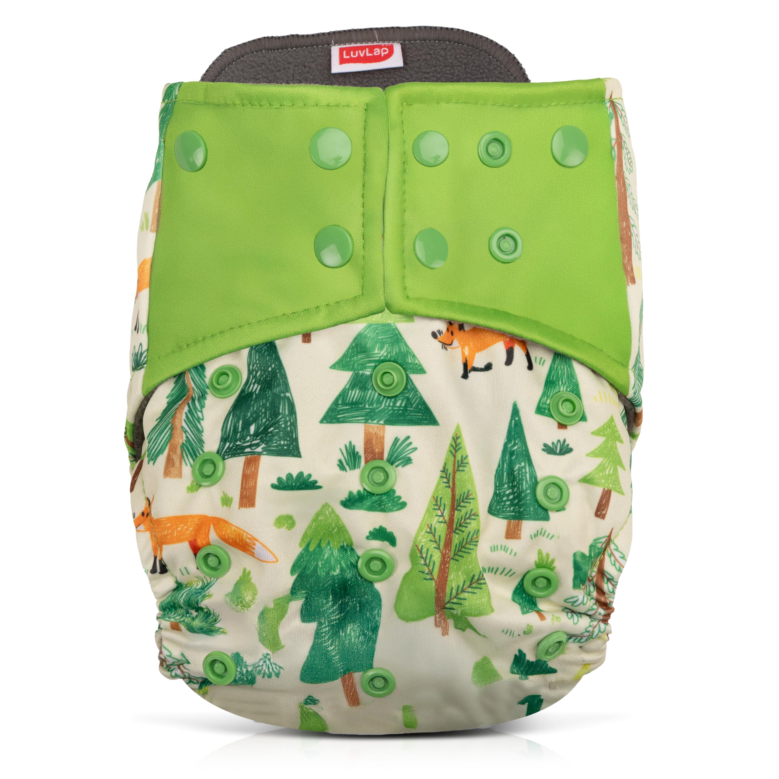 LuvLap Reusable Baby Cloth Diaper, Double Leak Guard, High Absorption, Quick dry, Stain-Proof Comfort & Protection, 3m+, adjustable waist & height with snap buttons, Absorbent insert, white & green