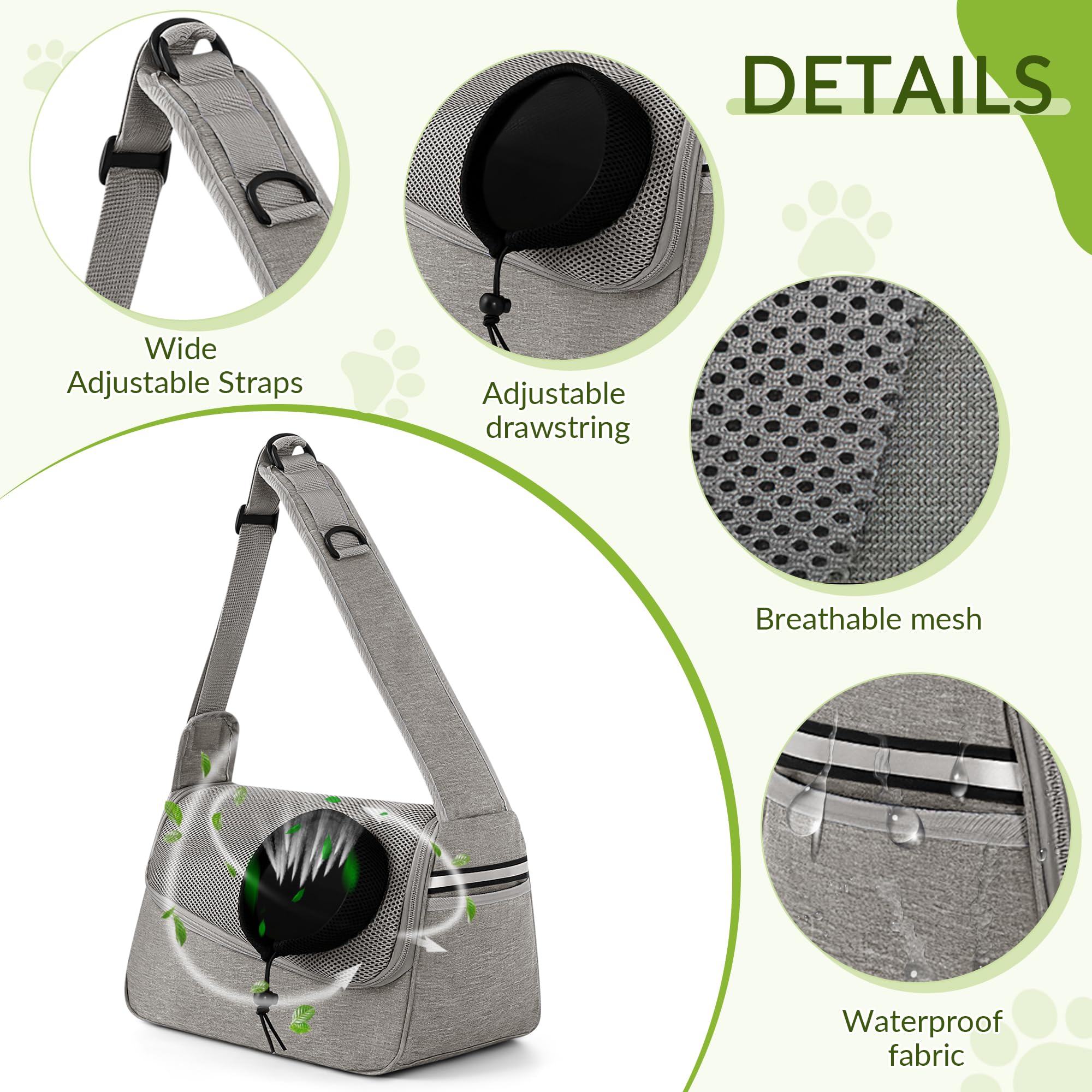 ALLSOPETS Dog Sling Carrier for Small Dogs Cats, Breathable Puppy Sling, Adjustable Shoulder Strap with Side Pocket - Image 3