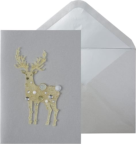 NIQUEA.D Tarjeta de Navidad, reno fantástico sobre plata, incluye un sobre de sentimiento festivo y a juego (NCC-0028), multicolor, 5 x 7 pulgadas