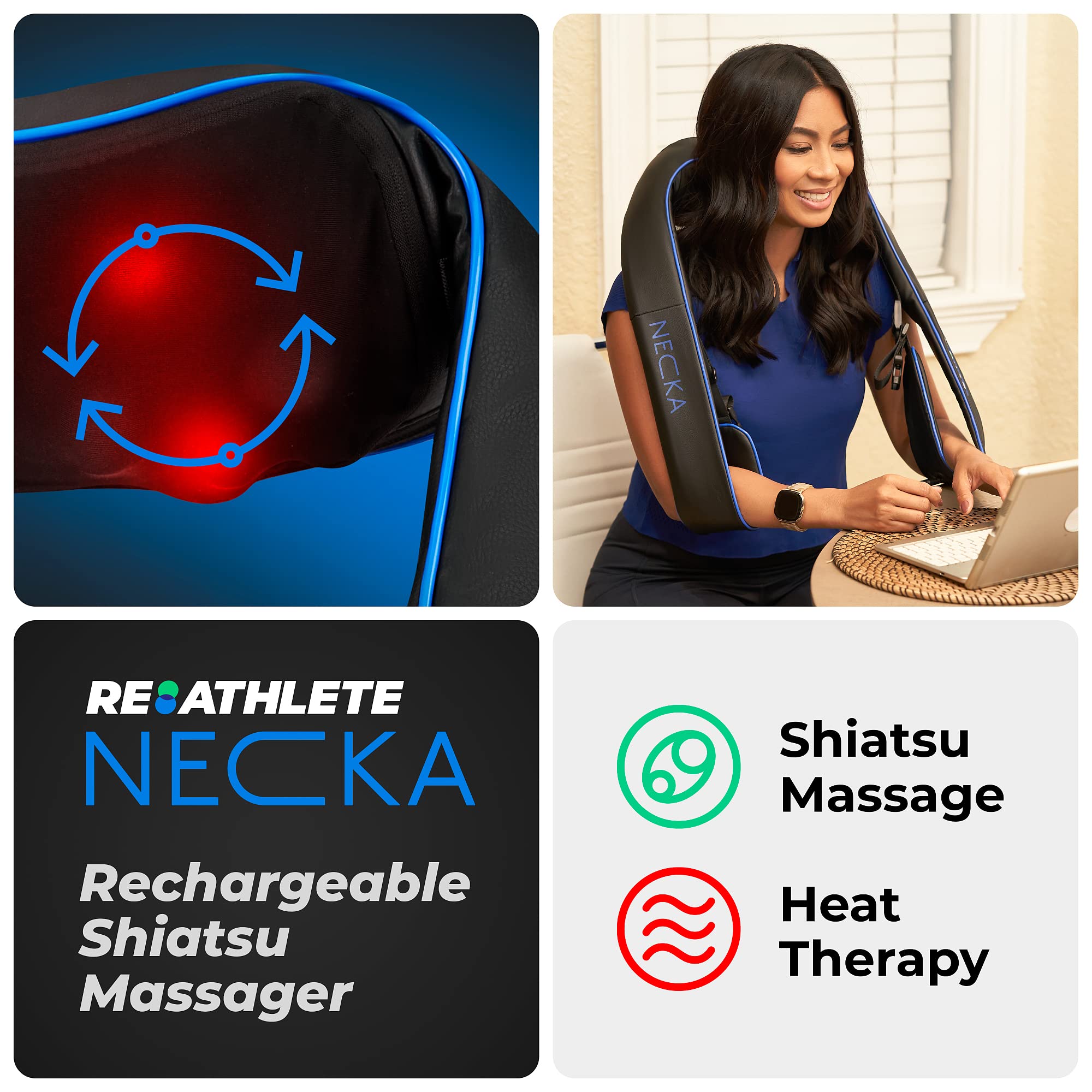 REATHLETE NECKA Masseur rechargeable pour le cou et le dos avec chaleur