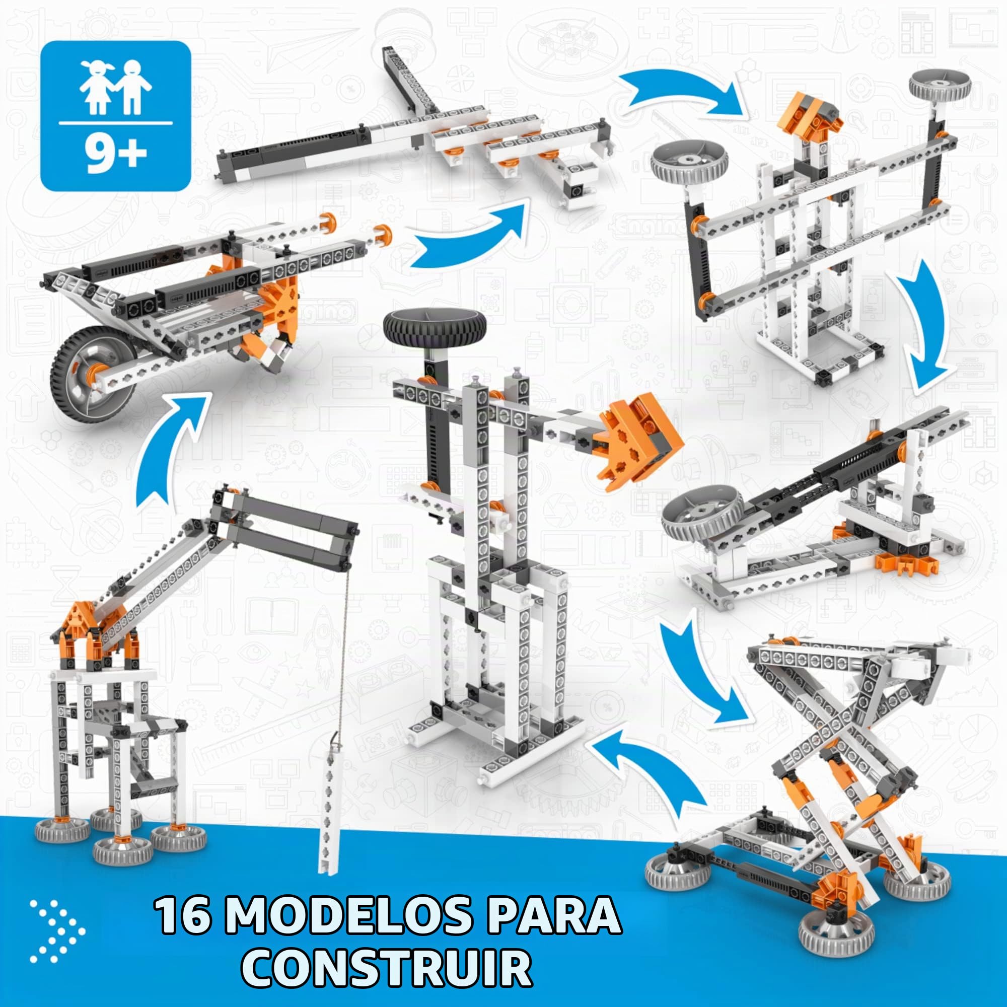 Engino - Juguetes de Tallo, 16 Modelos en 1 Tallo, palancas mecánicas y eslabones, Juguetes de construcción para niños de 9 años en adelante, Juguetes educativos Divertidos, Regalo para niños y niñas