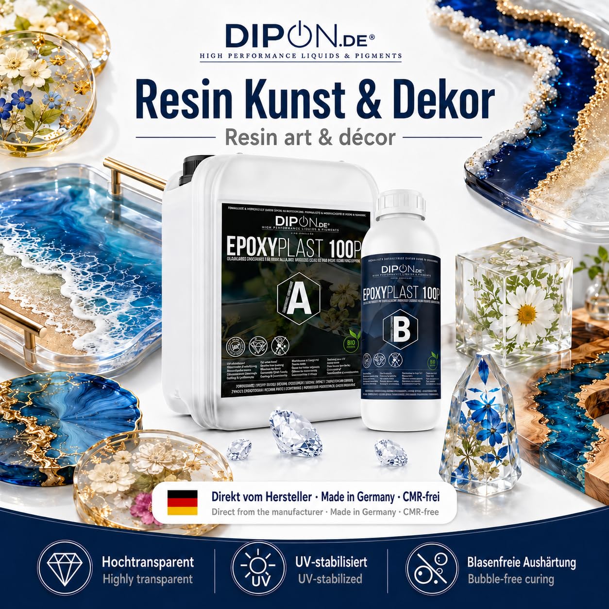12 KG Epoxidharz 2K Epoxi Harz mit Härter Glasklar in Profi Qualität und geruchs- & emissionsarm. Epoxy Gießharz UV Stab. für Schmuck Holz Tisch Aquarium Terra Formenbau GFK Bodenbeschichtung