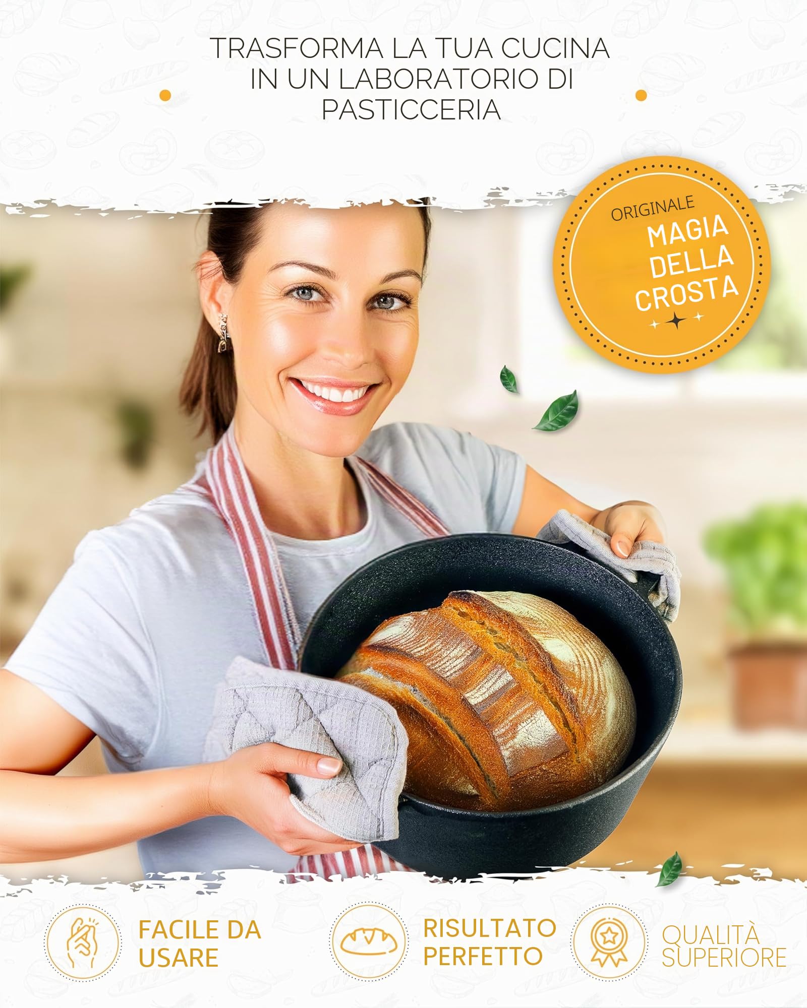 KRUSTENZAUBER Pentola in ghisa con coperchio – 26 cm Dutch Oven come teglia in ghisa o pentola per pane – Cast Iron Pot come pentola di alta qualità con ricette