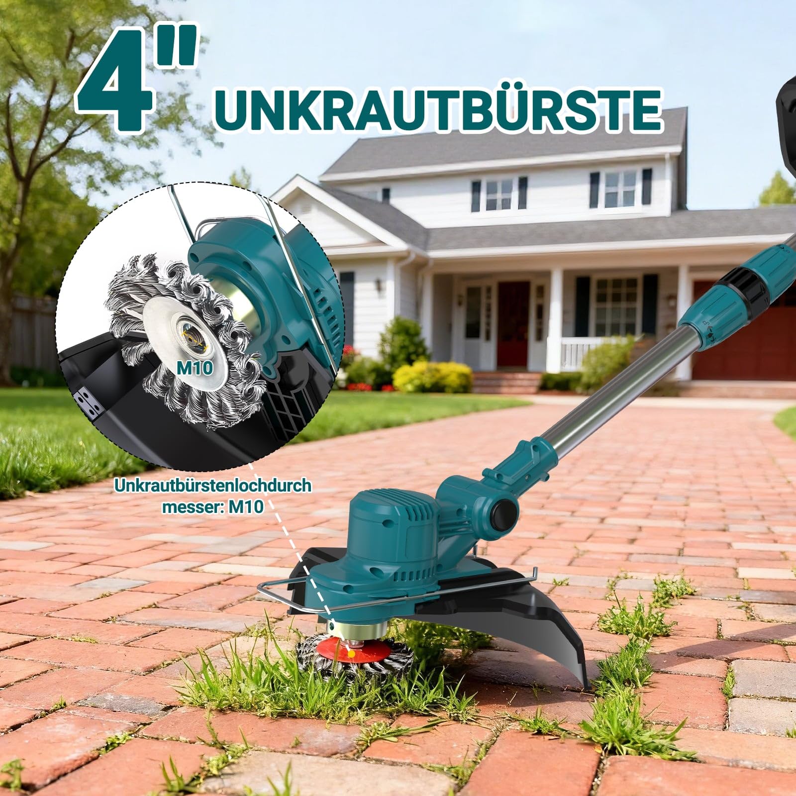 Akku Rasentrimmer für Makita Akkus, Rasentrimmer mit Akku 21V, Rasentrimmer mit Unkrautbürste, Freischneider Akku - Inkl. 2 X 4.0Ah Batterie & Ladegerät, 750W Bürstenloser Motor (Blau)