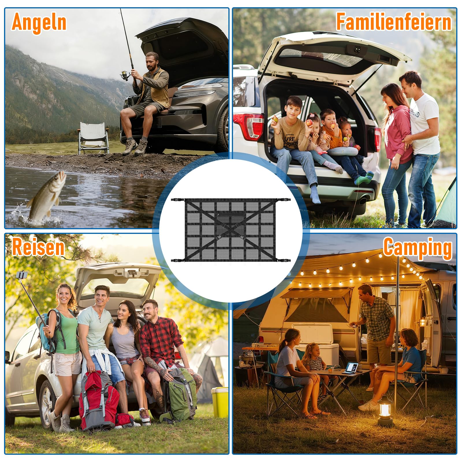 Filet à bagages pour voiture, 90x65cm Filet de toit pour voiture à l'intérieur et filet de siège gratuit, renforcement en forme de X, filet de rangement pour camping-car, SUV, fourgon, Jeeps