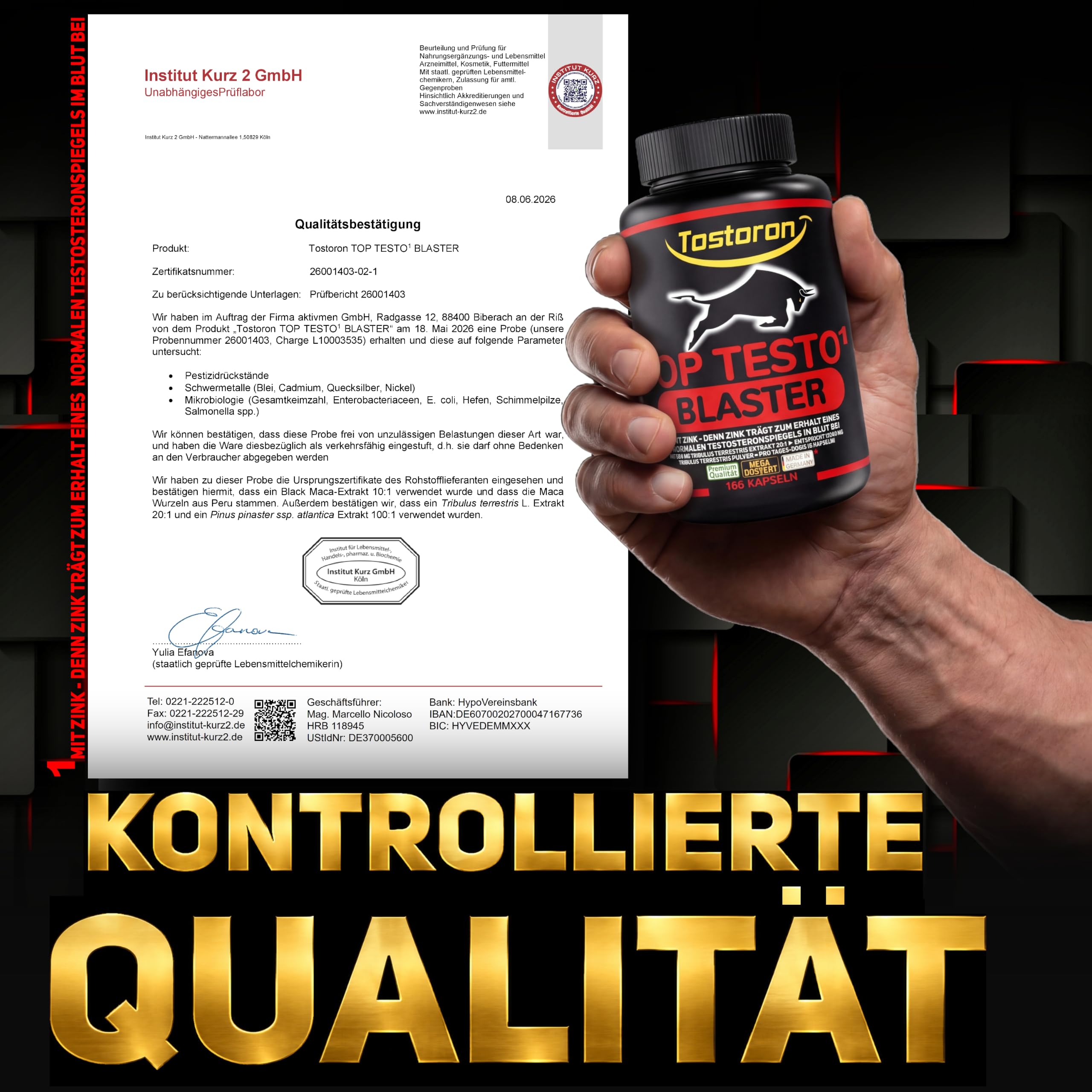 TOP TESTO¹ BLASTER hochdosiert ¹Zink trägt zum Erhalt eines normalen TESTOSTERONSPIEGELS bei - 166 Kapseln TRIBULUS, MACA SCHWARZ, Arginin, Citrullin, Cordyceps, mit 14 MEGA Zutaten, 1 Dose (1x134,1g)