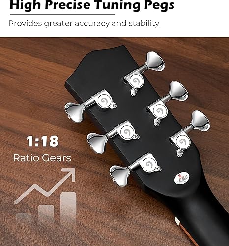 Vista 5 de Kit de guitarra electroacústica Vangoa para zurdos, tamaño completo, para principiantes adultos, con EQ de 4 bandas incorporado, bolsa, afinador