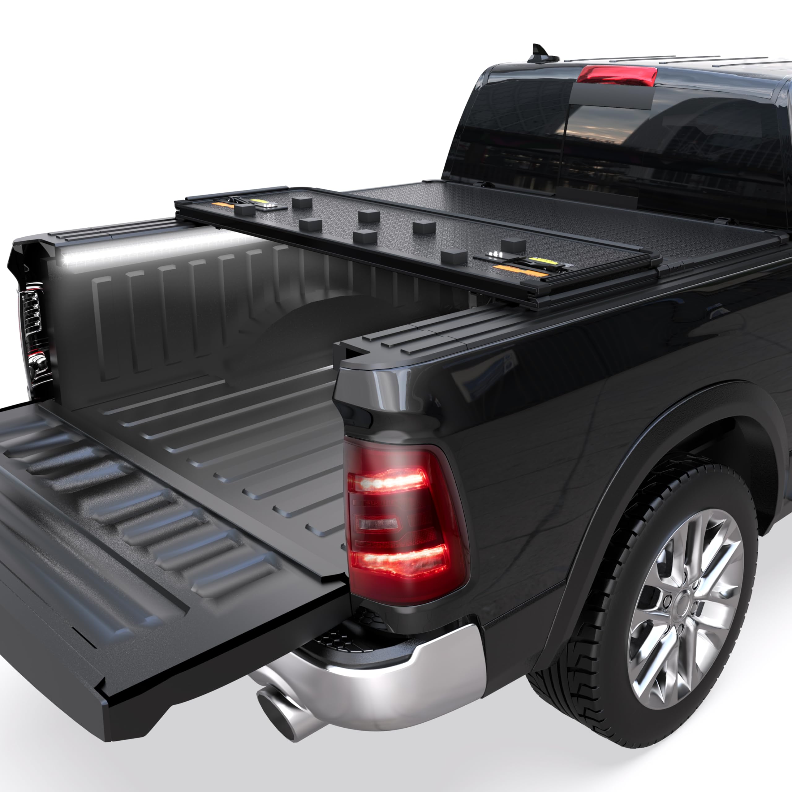 Tri Hard Truck Bed Tonneau Cover Compatible for 2019-2024 Classic /2009-2025 Dodge Ram 1500 Inclu. Classic & New Body (w/o Ram Box)-5.8 FT Bed (Utility Track System w/LED Light Strip)