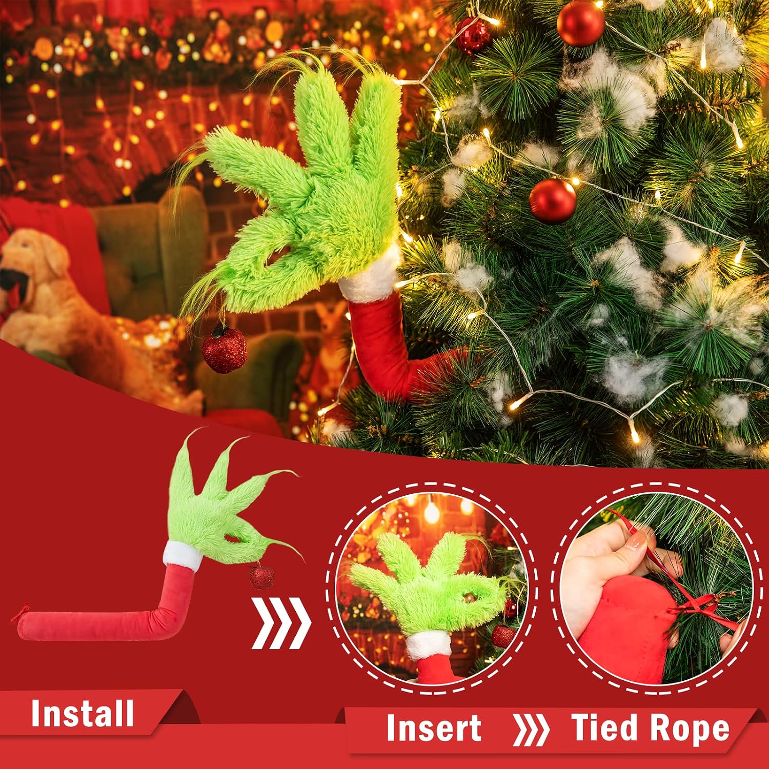 Christmas Elf Body Tree Decorations, Christmas Tree Decor Elf Arms Stole Christmas Elf Stuffed Leg Stuck Xmas Tree Topper Garland Ornaments Pose-able Plush Legs for Tree Ornaments (Elf Arms)