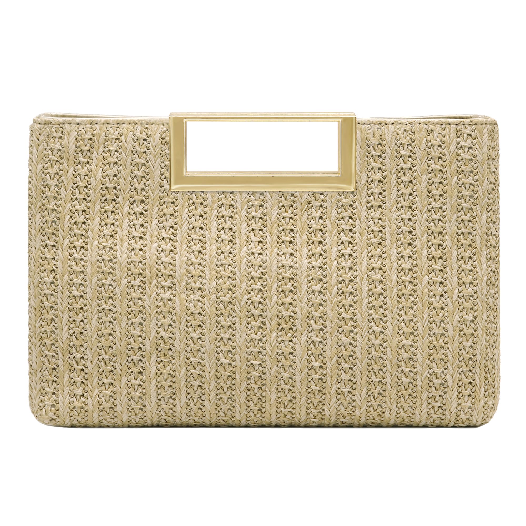 Milisente Straw Purses For Women Woven Rattan Beach Top Handle Clutch Bag With Shoulder Chain For Vacation(Straw Tanned)