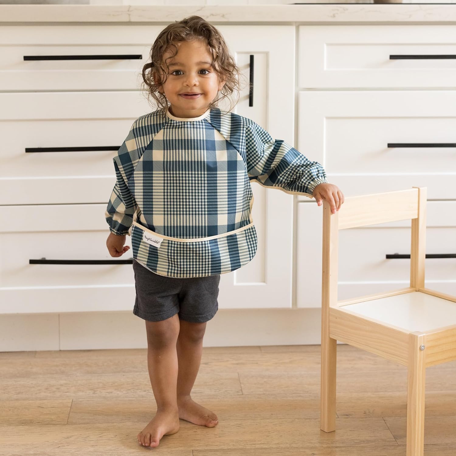 Tiny Twinkle Long Sleeve Bib for Babies & Toddlers | Waterproof Smock Bib for Eating | Machine Washable & Mess-Proof Feeding Essentials | Newborn Shower Gift (Gingham, Small 6-24 Months) - Image 3