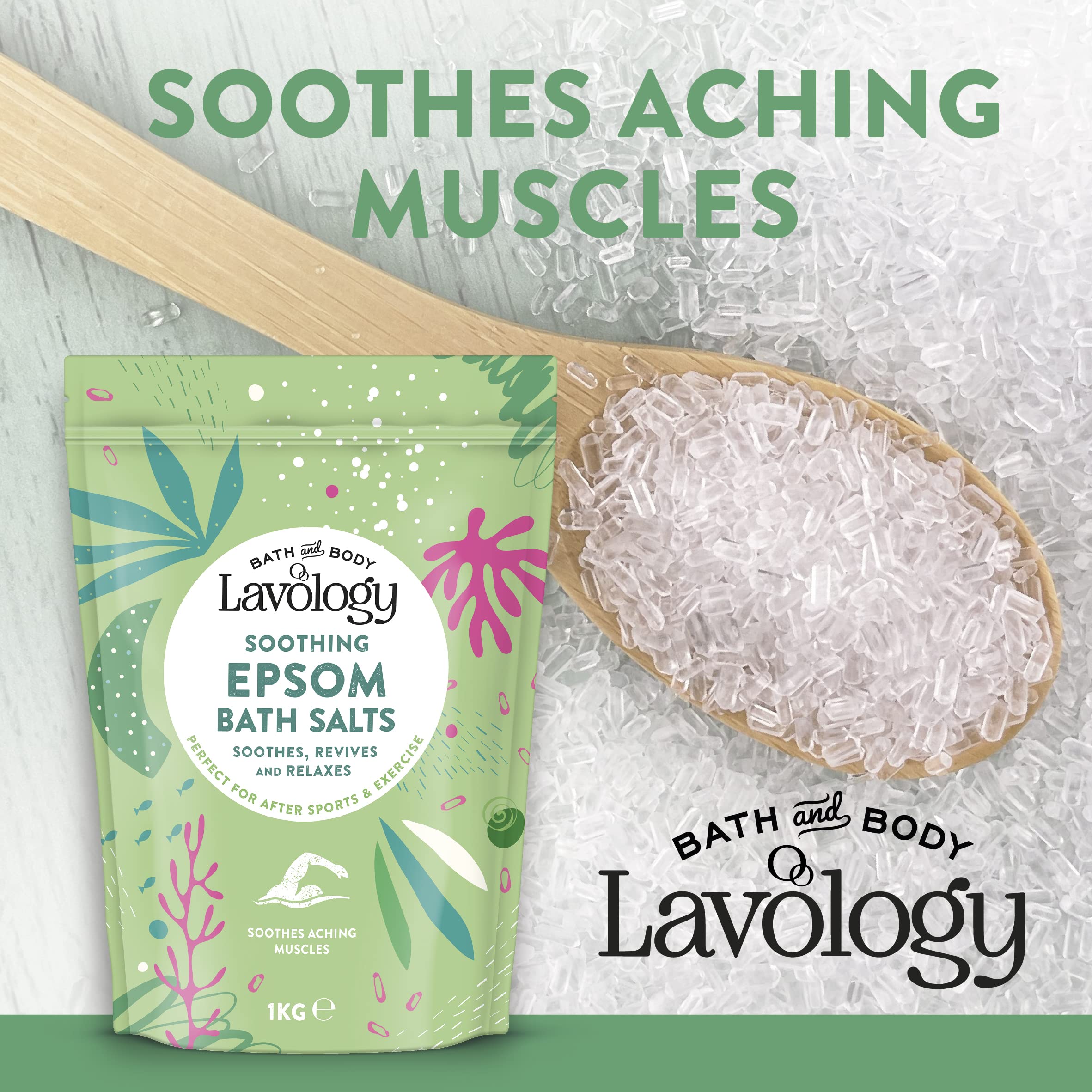 Lavology Epsom sól do kąpieli, wszystkie naturalne składniki, kojące, relaksujące, 1 kg