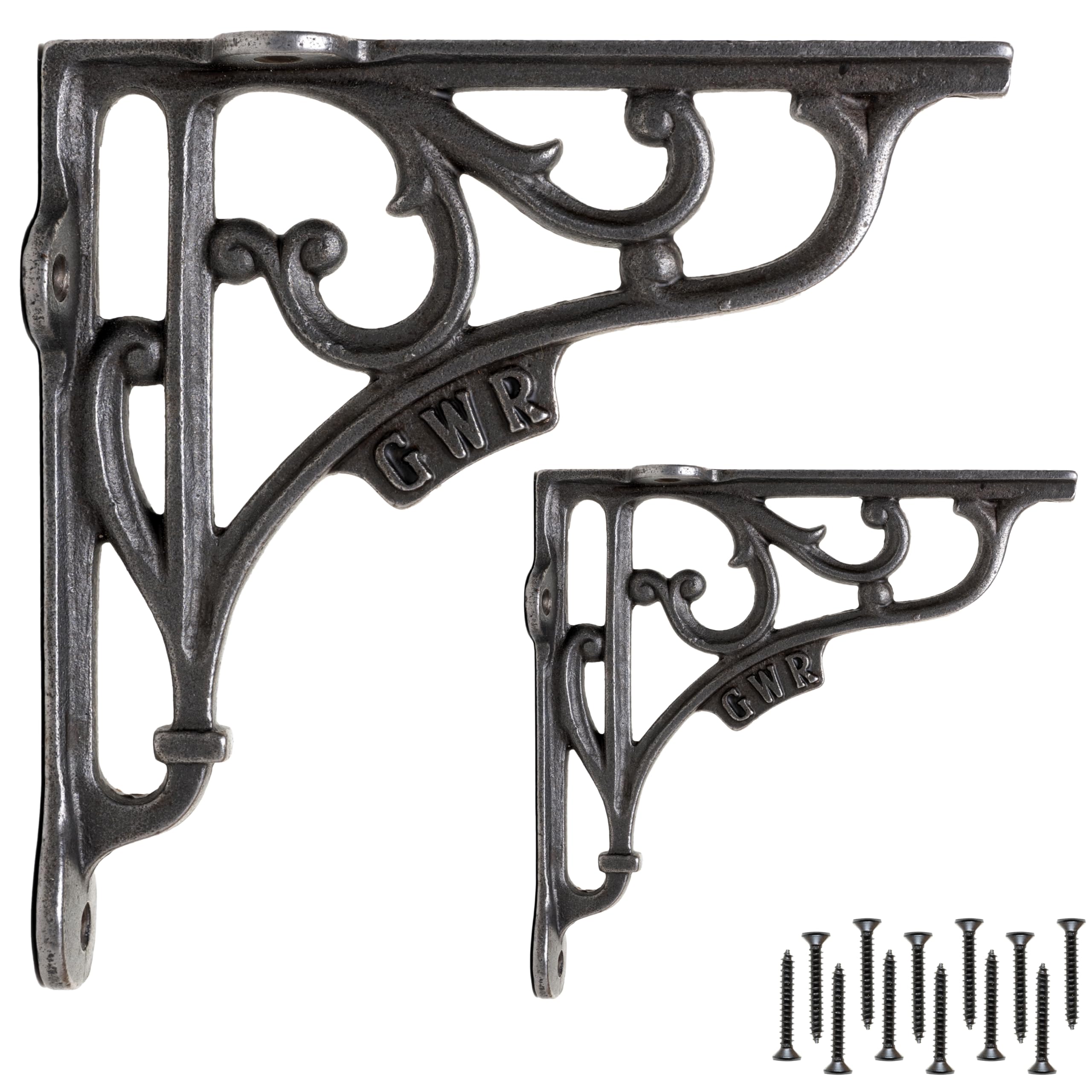 EDUWURXS Industrial Cast Iron Shelf Brackets 6x6” | Heavy Duty Wall Brackets for Shelves (Pack of 2) | Rustic Shelf Supports for Kitchen, Living Room & More (GWR)