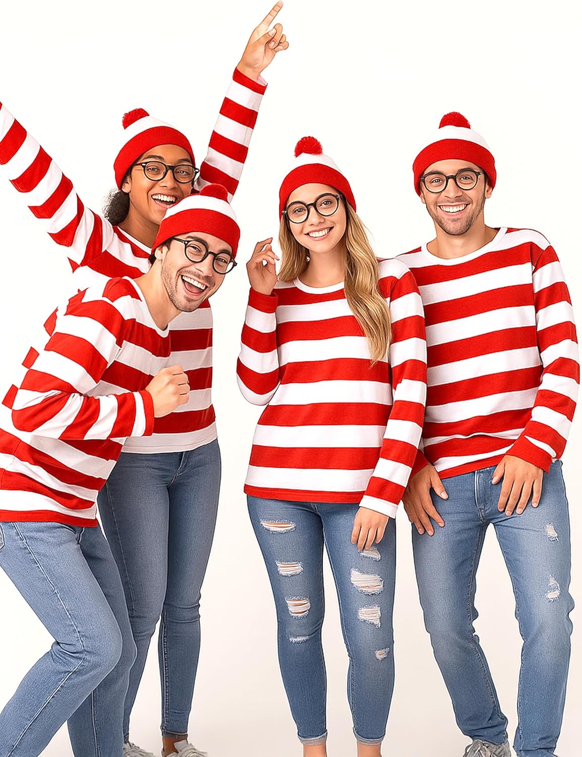 Halloween Costumes, Red and White Striped Shirt, Cosplay Costumes Adult, Halloween Shirt with Glasses Frame and Hat - Image 5