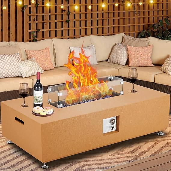 48" Propane Fire Pit Table,50000BTU Fire Table with Wind Guard, Glass Beads & Rain Cover, Sturdy Steel Anti-rust Finish & CSA Safety Certified Outdoor Firepit for Patio Yard Garden(Orange)