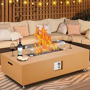 48" Propane Fire Pit Table,50000BTU Fire Table with Wind Guard, Glass Beads & Rain Cover, Sturdy Steel Anti-rust Finish & CSA Safety Certified Outdoor Firepit for Patio Yard Garden(Orange)