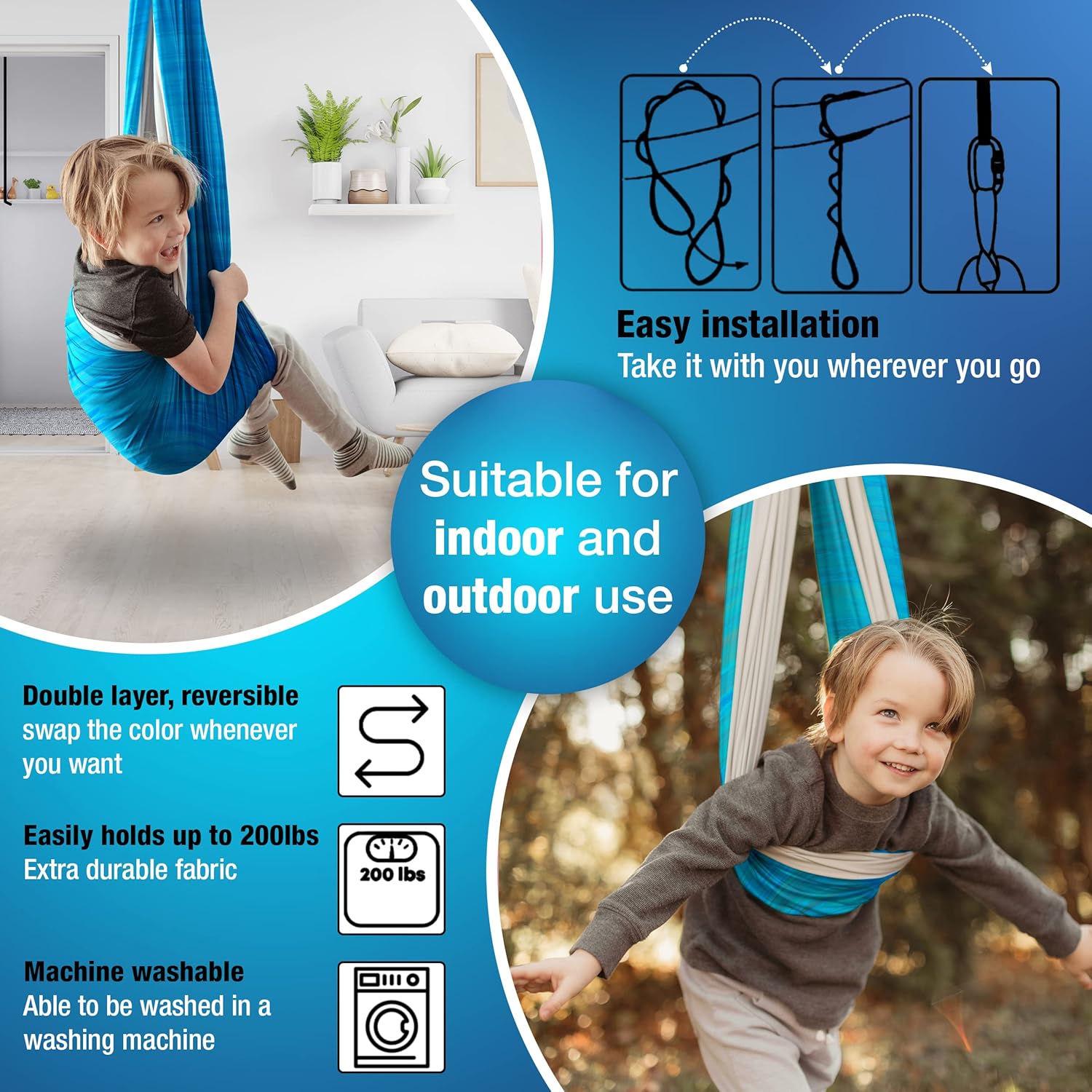 MINGLEWOOD Sensory Swing for Kids – Indoor Swing Set with 360° Swivel Hanger – Cozy & Calming Hammock for Autism, Anxiety, ADHD & Sensory Disorders