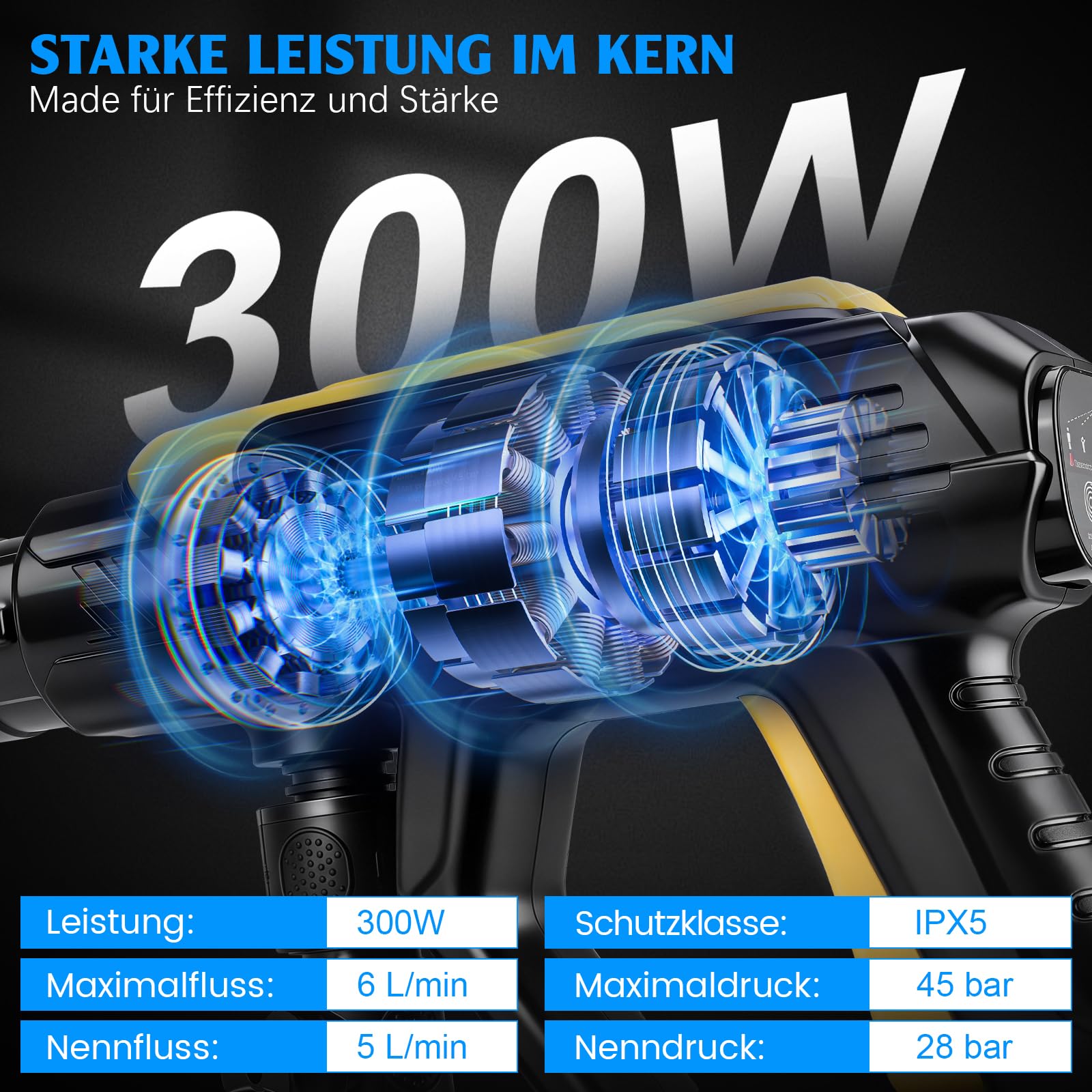 Akku Hochdruckreiniger Kompatibel mit Makita 18V, 6-in-1 Drehdüse, 360L/H