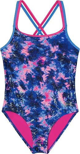 Under Armour Girls' One Piece Swimsuit, UPF 50+ Sun Protection, Photon Blue, 4
