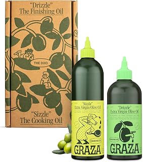 Graza Olive Oil Gift Set - The Duo Gift Set with Sizzle & Drizzle Extra Virgin Olive Oils in a Ready to Gift Box - High Polyphenol - Gift Basket Items for Holidays, Birthdays & Thank You