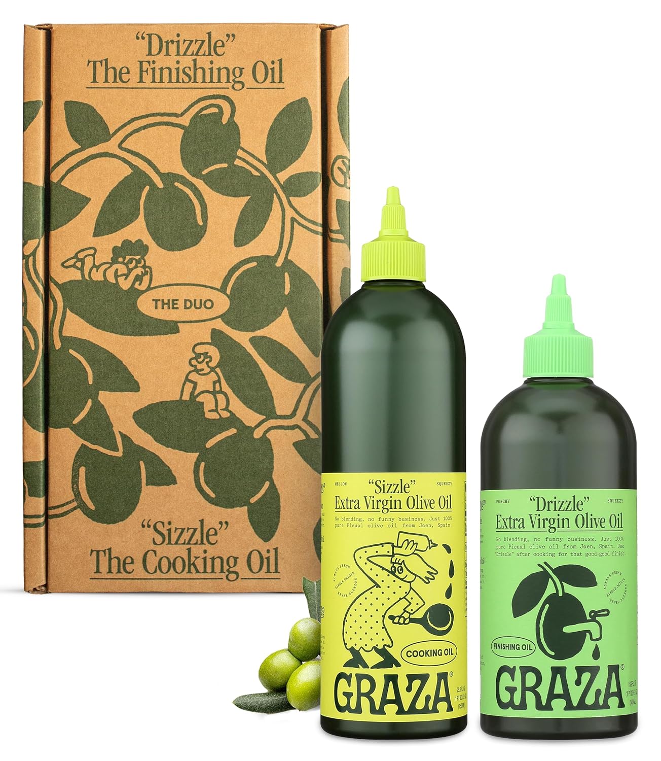 Graza Olive Oil Gift Set - The Duo Gift Set with Sizzle & Drizzle Extra Virgin Olive Oils in a Ready to Gift Box - High Polyphenol - Gift Basket Items for Holidays, Birthdays & Thank You