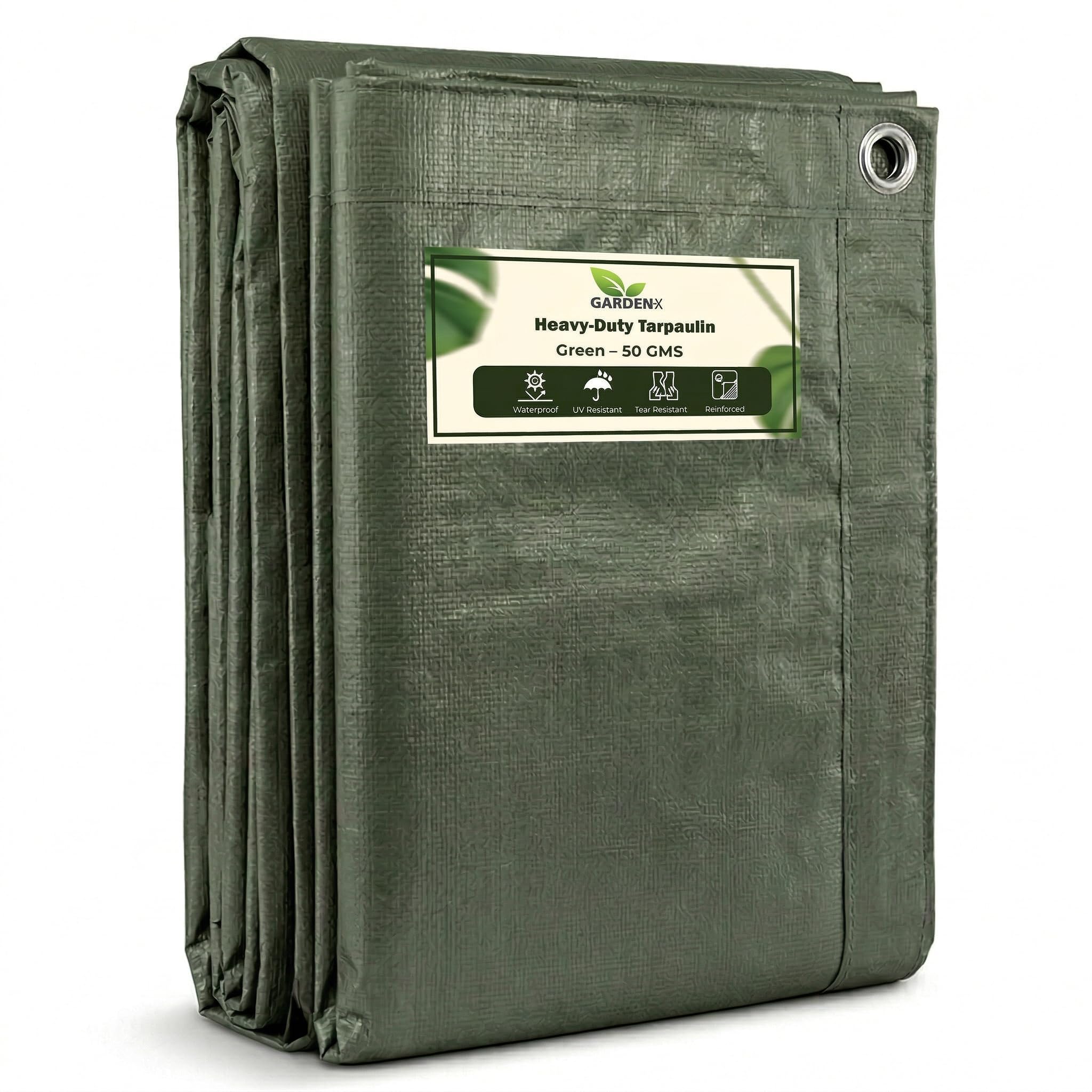 Gardenix Green (50 Gsm) Tarpaulin 5M X 6M Green Tarp 50Gsm Waterproof Tarp Sheet Cover, Groundsheet, Multipurpose, Lightweight