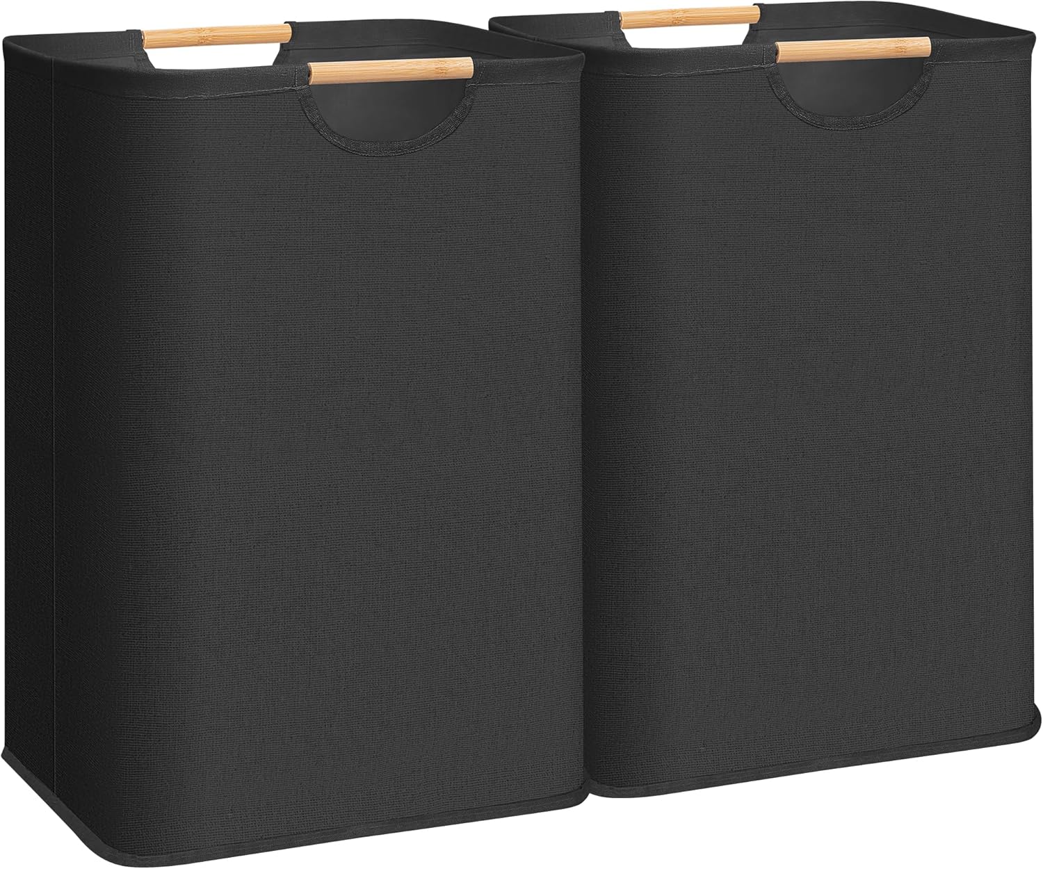 STORAGE MANIAC 2-Pack Large Laundry Hamper, 80L (21.1 Gal) Collapsible Laundry Basket with Bamboo Handles, Freestanding Waterproof Clothes Hamper for Laundry Room, Bedroom, Dorm, Towels, Toys, Black Black 80L x 2