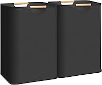 STORAGEMANIAC 2-Pack 80L Large Collapsible Laundry Hampers with Bamboo Handles, Waterproof Freestanding Basket for Laundry Room, Dorm, Black
