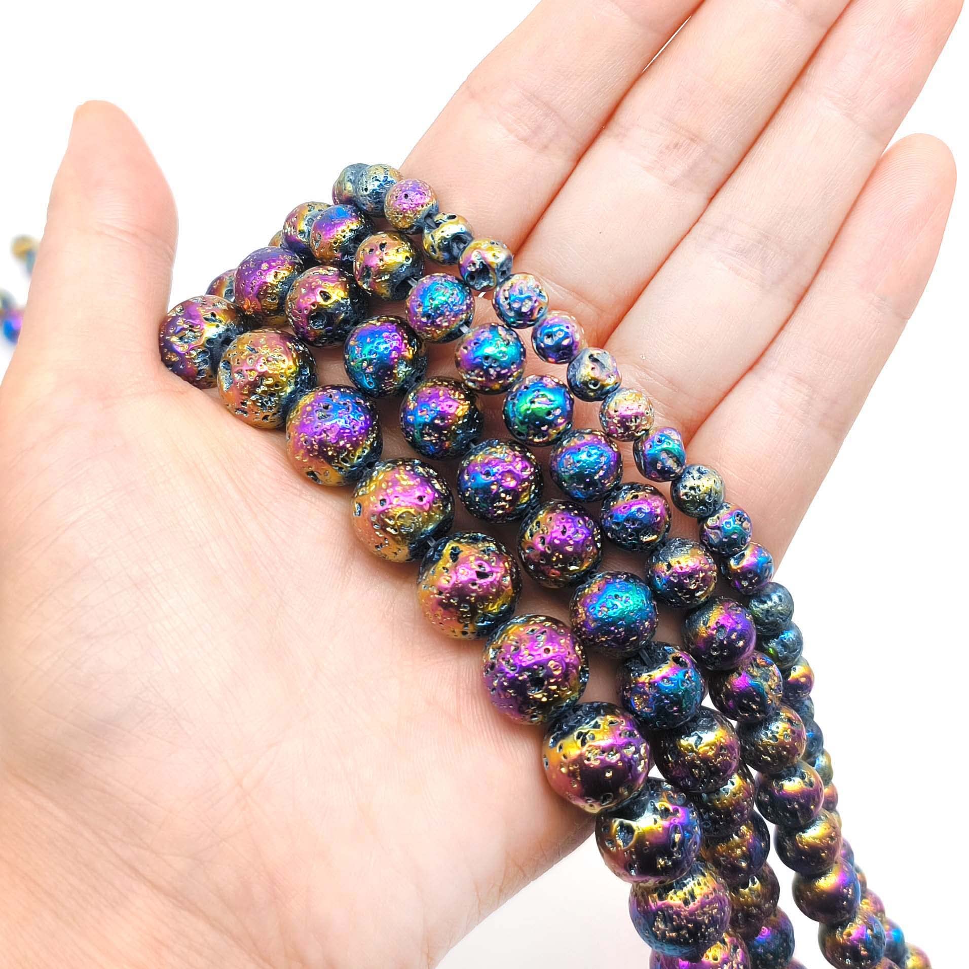 Oameusa 10mm Agate Beads Colorful Volcanic Stone Gemstone Round Loose Beads Agate Beads for Jewelry Making 1 Strand 15