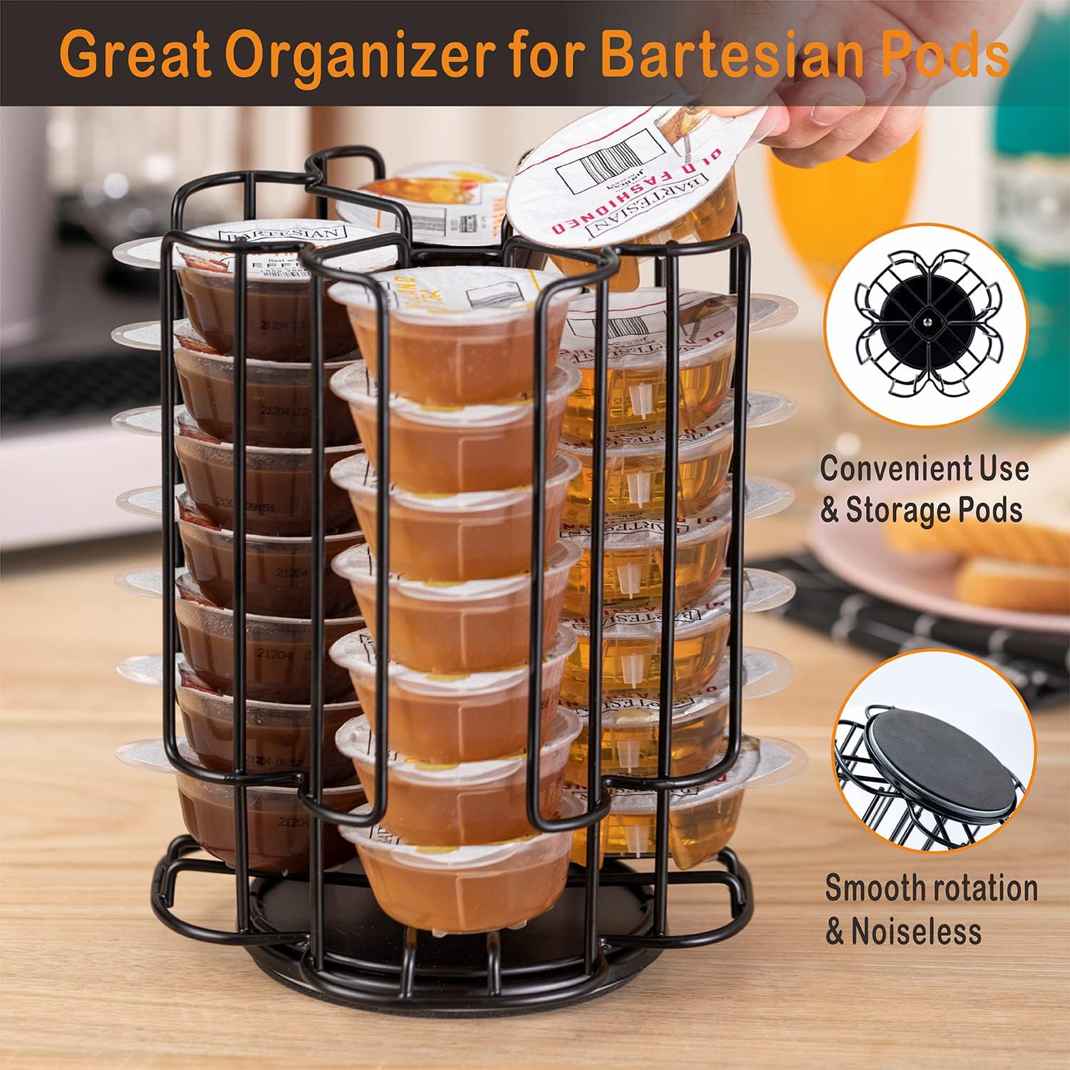 FlagShip Cocktail Pod Holder for Bartesian Pod Storage Save Space Counter Black Metal Smooth Rotation Carousel (28 Pods Capacity)