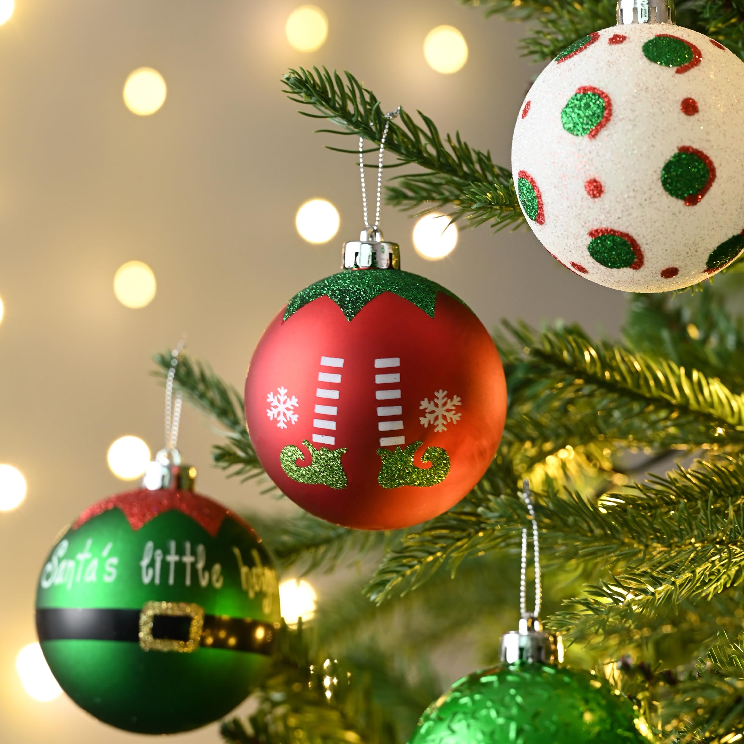 Valery Madelyn Lot de 16 Boules de Noël incassables en Forme d'elfe Rouge/Vert/Blanc 80 mm