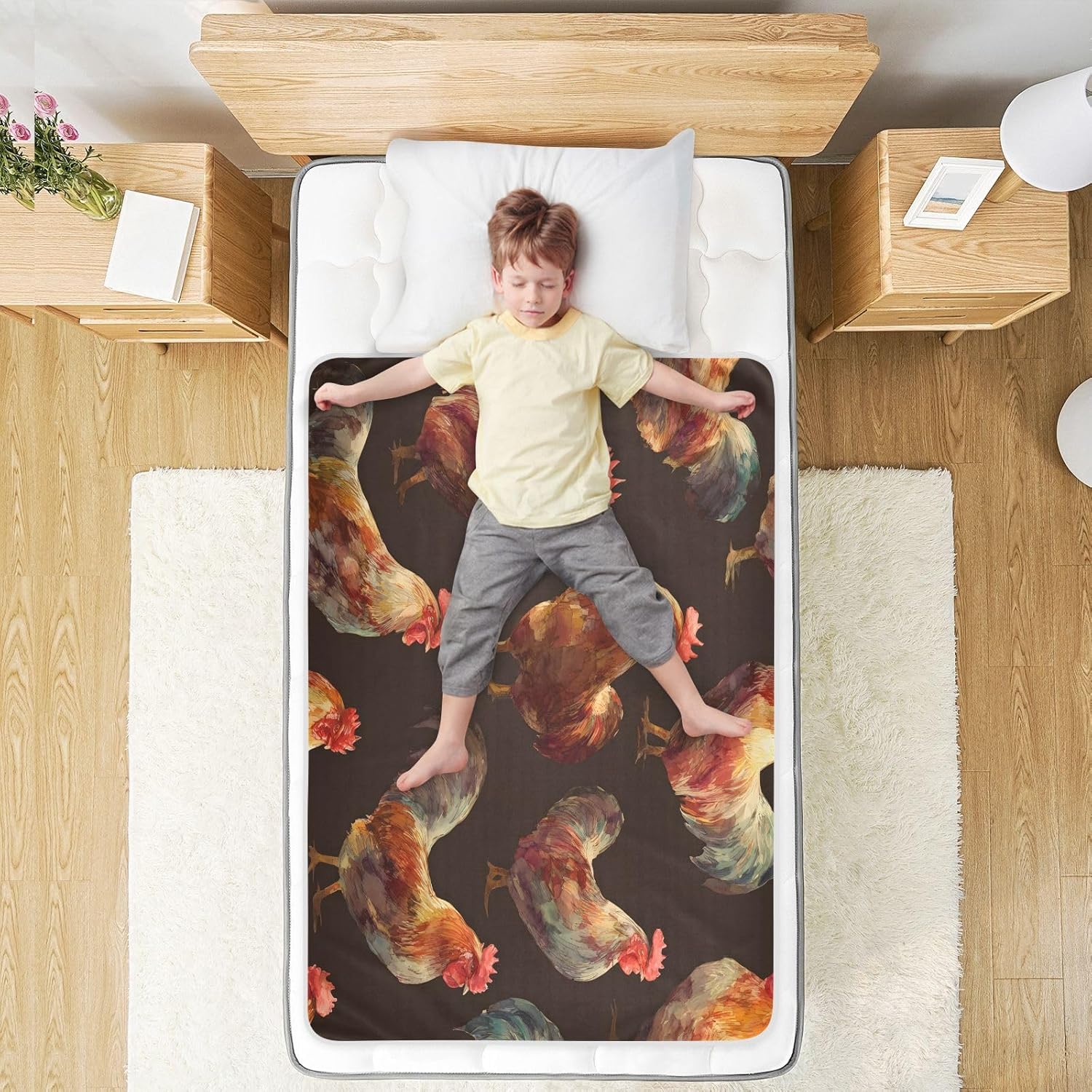 Brown Rooster Watercolor Design Change Mat, Diaper Changing Pads for Baby, 3Layers Waterproof Change Pad Foldable Absorbent Mats for Women, Reusable Incontinence Underpads for Patient 34''x52''