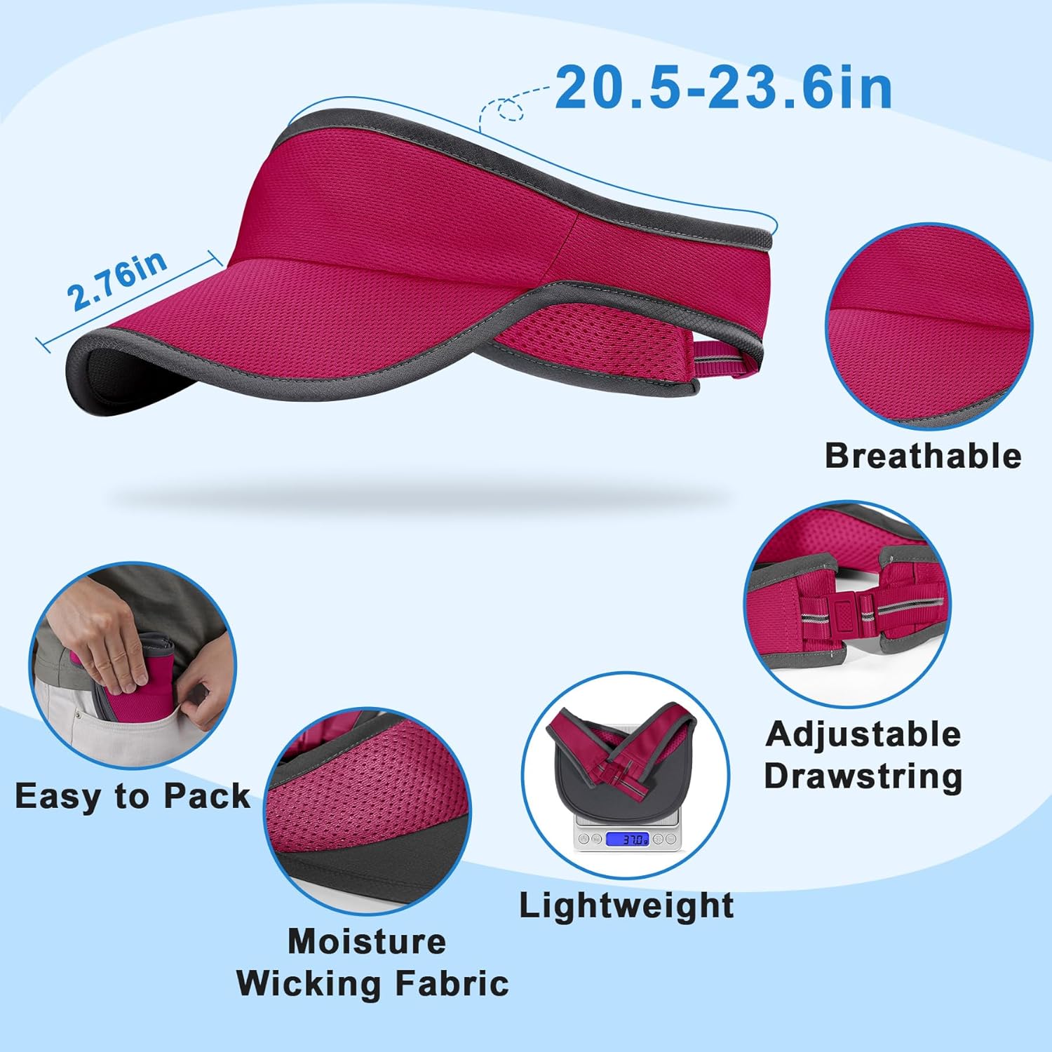 Sports Sun Visor for Men Women, Lightweight Soft Quick-Dry Visor Hat, Packable Tennis Golf Running Visor - Image 5