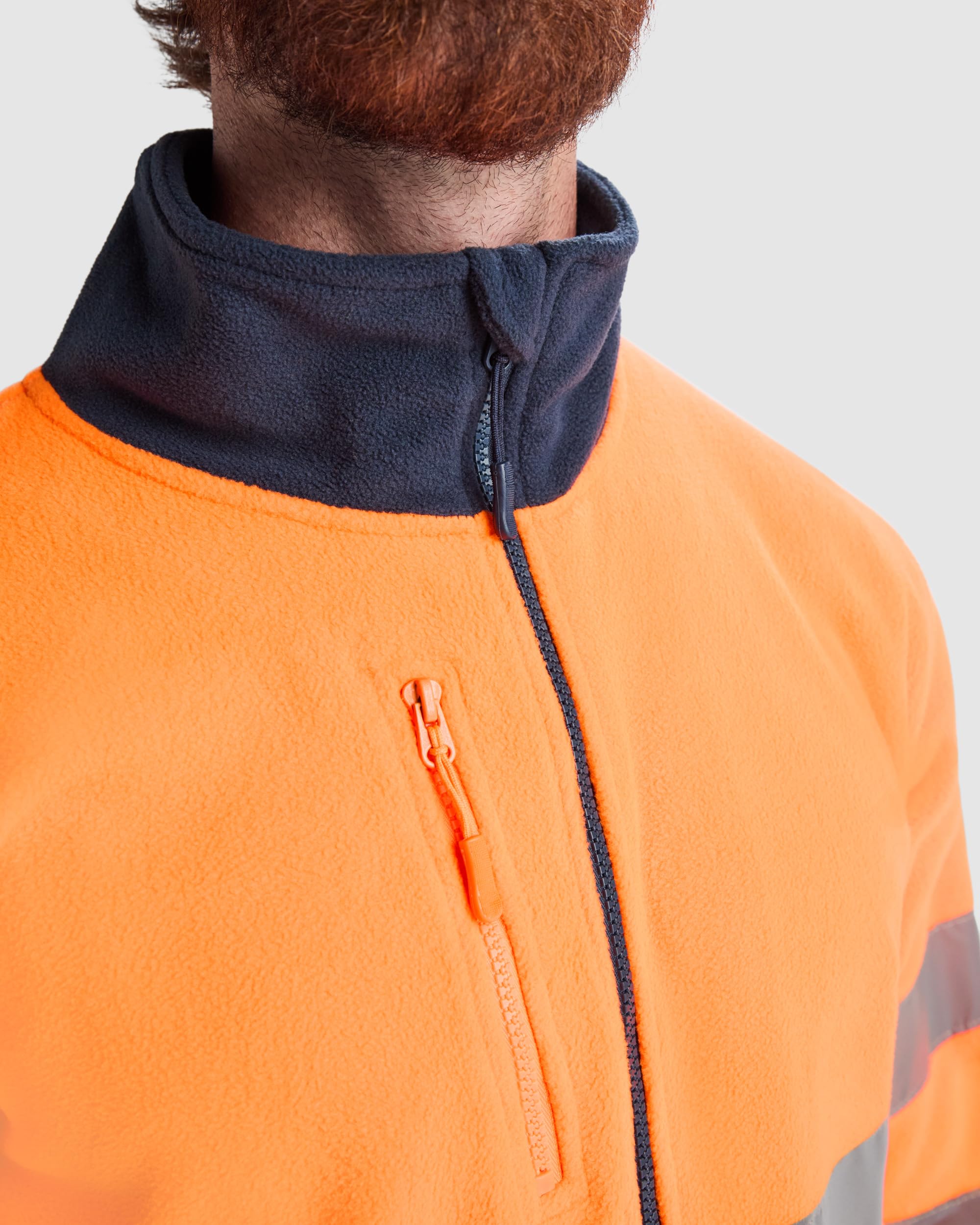 Personalisierte Warnschutz Fleecejacke Herren – Arbeitsjacke mit Logo selbst gestalten – Warnschutzjacke Reflektierend – Hi Vis Arbeitsfleece Gelb/Orange
