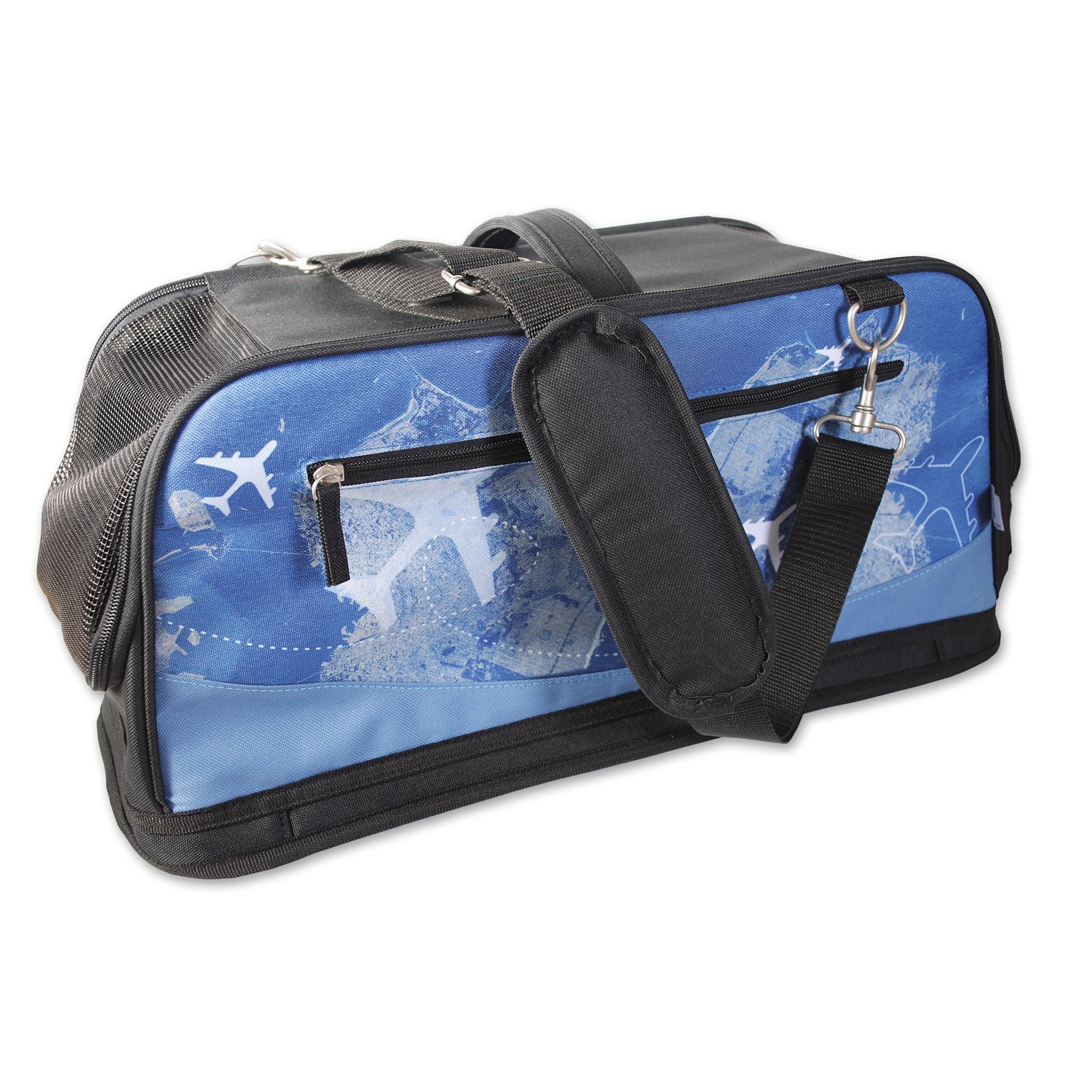 Sac de voyage pour chat 6 kg et petit chien en PVC noir et bleu
