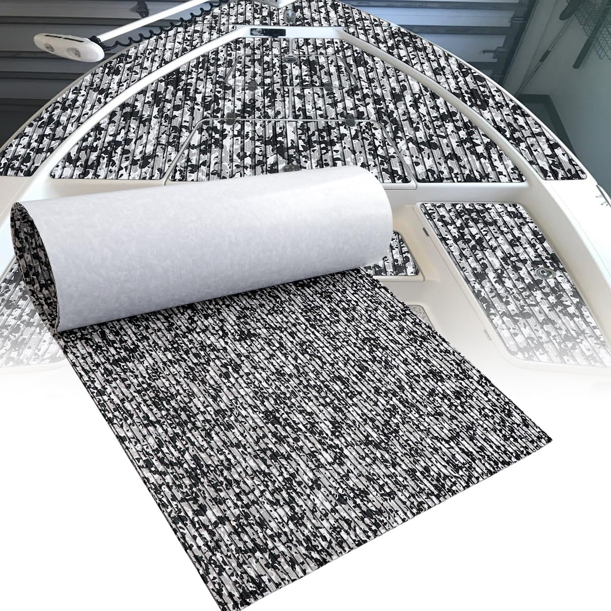 HZCHIONE Boat Flooring Camo Snow 240x90cm EVA Foam Boat Decking Non-Slip Boat Mat Self-Adhesive Foam Boat Deck Flooring Carpet Mat Rolls for Motorboat Kayak Deck Boat Yacht Flooring