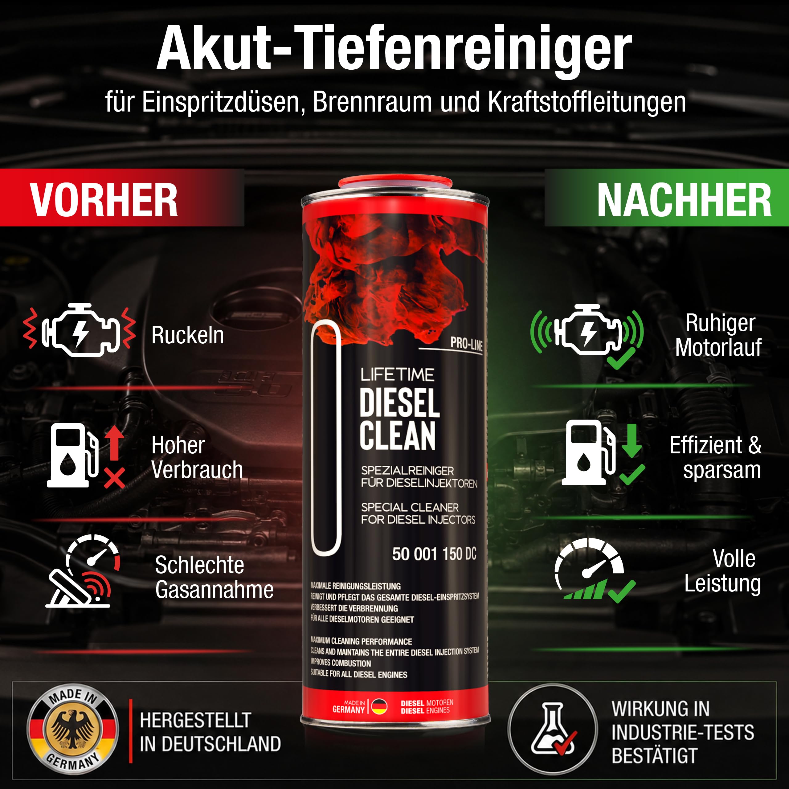 LIFETIME Diesel CLEAN Pro-Line - 1.000ml hochwirksamer Diesel Reiniger | Diesel Systemreiniger | Injektoren Reiniger Diesel | Diesel Additiv | alle 10.000km