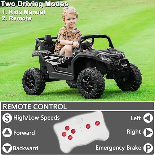 Miniatura 9 de Juguetes de paseo para niños de 24 V lado a lado para niños grandes, automóvil eléctrico 4WD con control remoto en camión, ruedas de EVA,