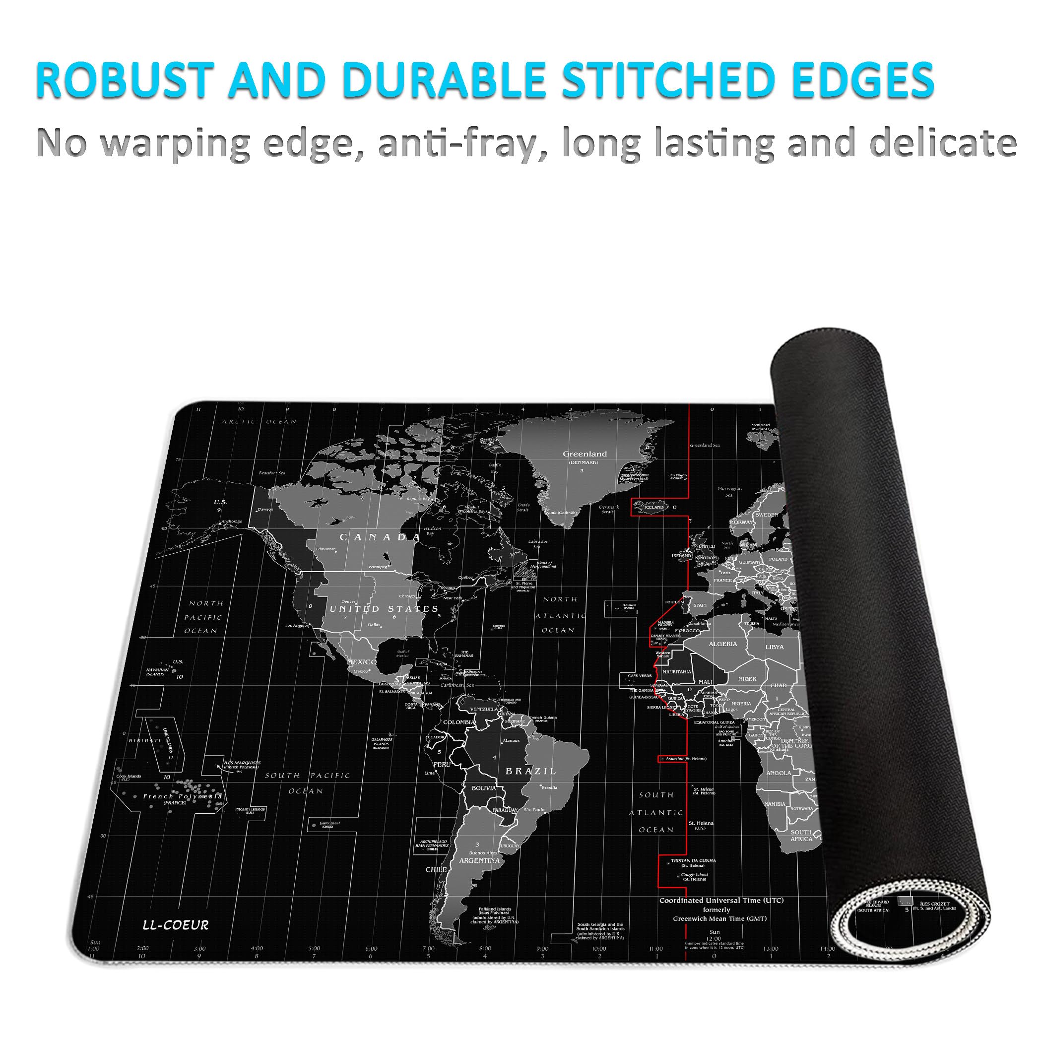 LL-COEUR XXL Mapamundi Alfombrilla de Ratón Gaming Computer Escritorio Mouse Pad (1000 x 400 x 3 mm)