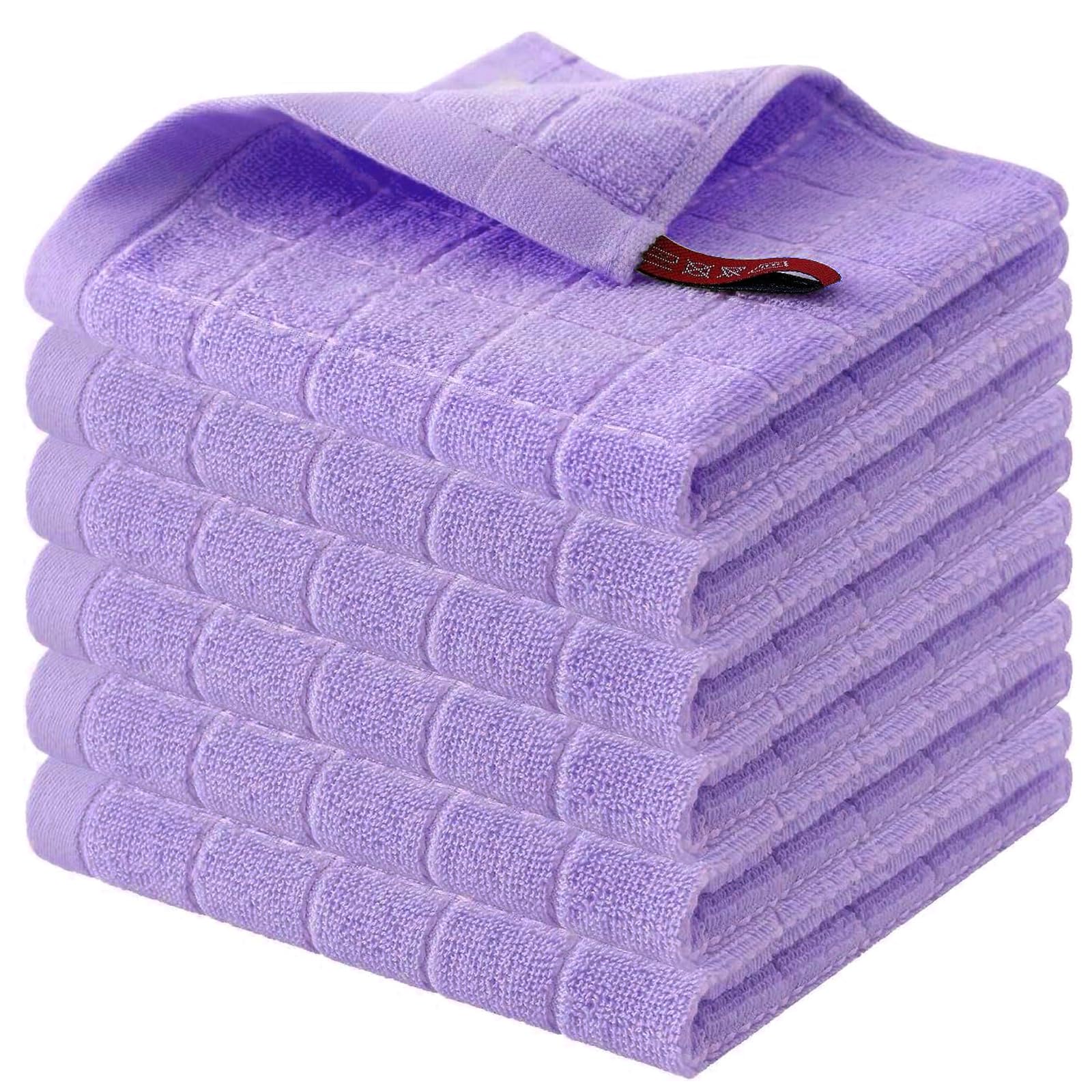 Homaxy 100% Cotton Terry Kitchen Dish Cloths, 6 Pack, Lavender | Ultra Soft and Absorbent, Suitable for Drying and Washing Dishes
