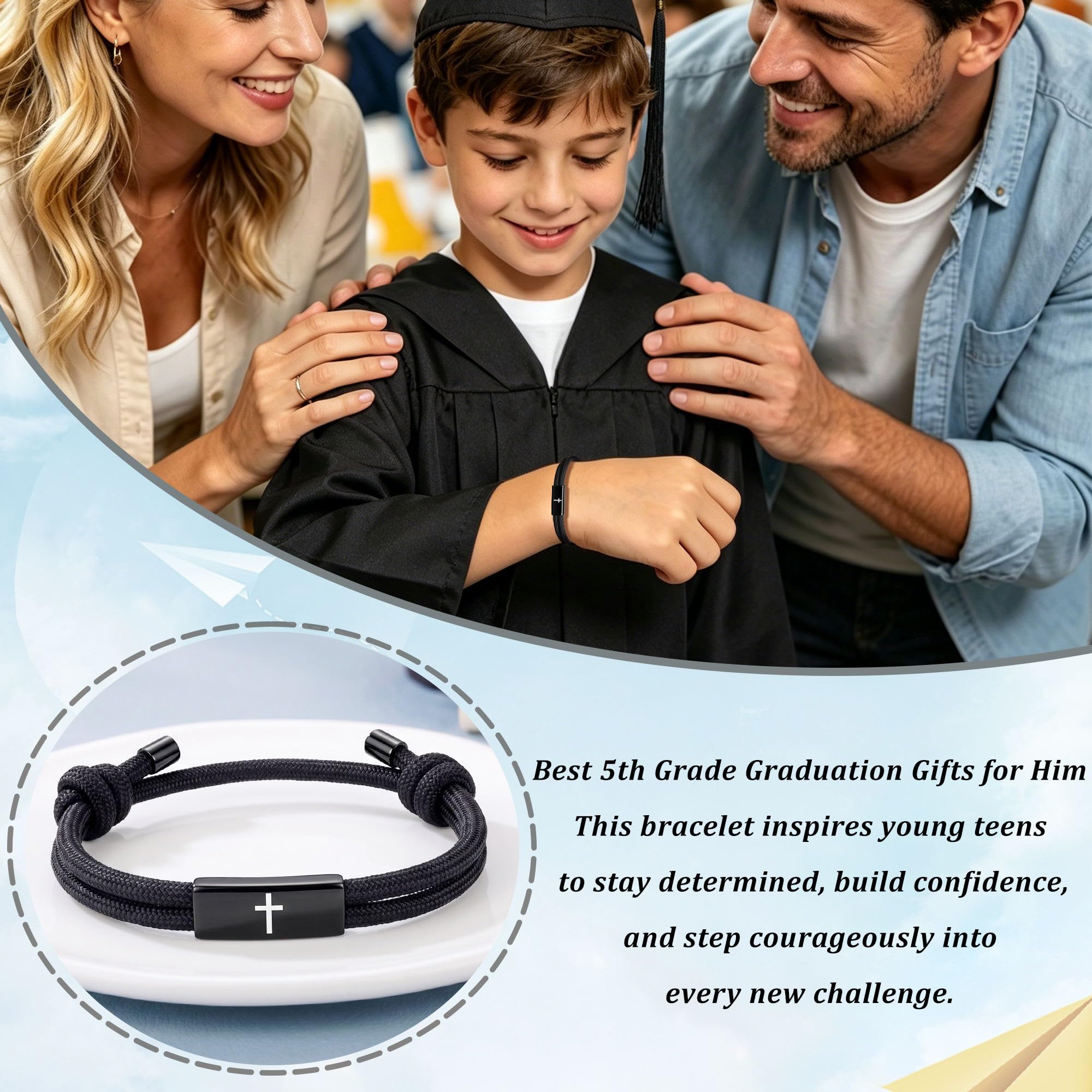Trinckle 2026 Graduation Gifts for Boys, Kindergarten 5th 8th High School Middle School Cross Graduation Bracelet with Card and Box, Adjustable College Grad Gifts for Teen Boys Son Grandson Nephew