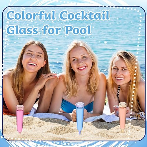 Miniatura 7 de 12 copas de champán flotantes de 6 onzas para piscina, copas de vino flotantes de acrílico, copas de cóctel con tallo largo para verano, playa,