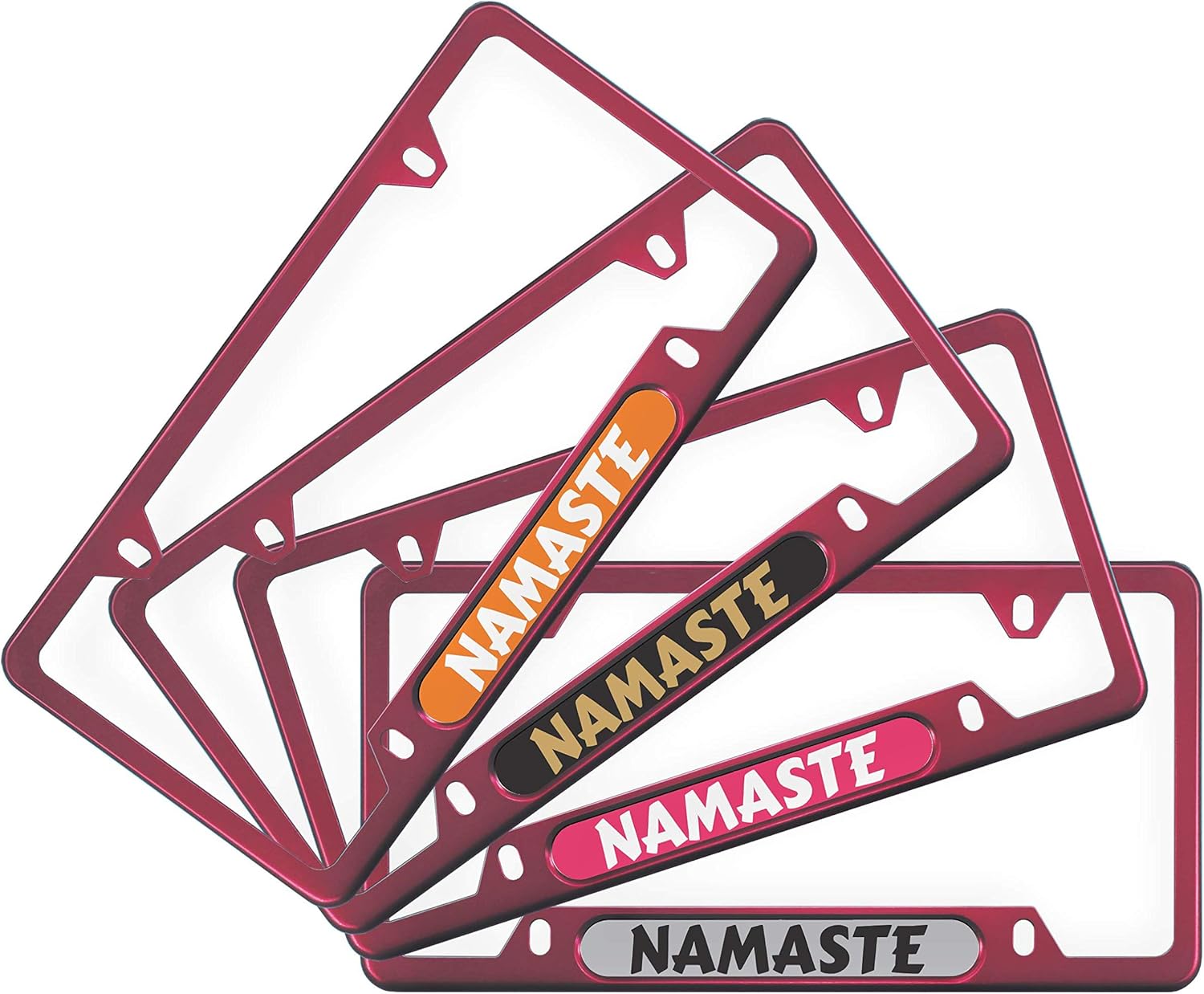 Custom Personalized Anodized Aluminum Thin Top | Narrow Top Dark Pink Car License Plate Frame with Free caps - Red/White