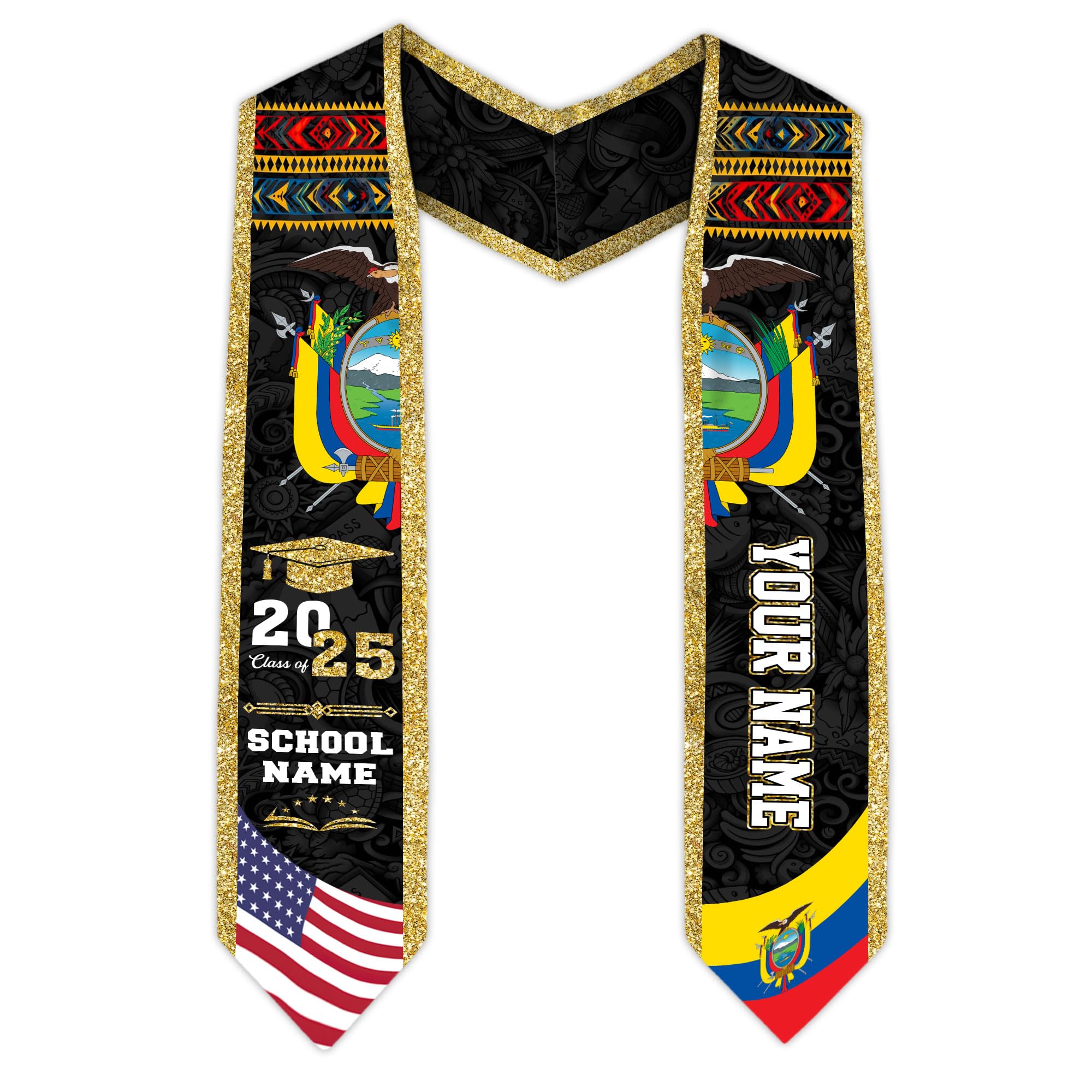 MonkeyVan Ecuador Graduation Stole, Ecuadorians American Flag Graduation Sash 2025, Ecuadorians Graduation Sash Style 1