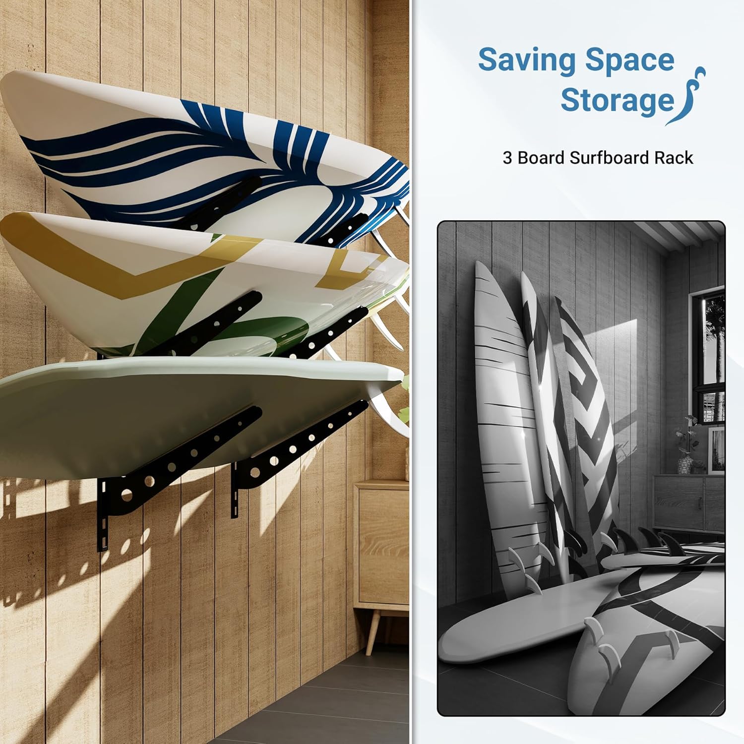 2/3/4/6 Board Horizontal Surfboard Rack, Adjustable Surfboard Wall Mount Display, Surfboard Wall Rack Board Storage Mount System at Home and Garage - Image 7