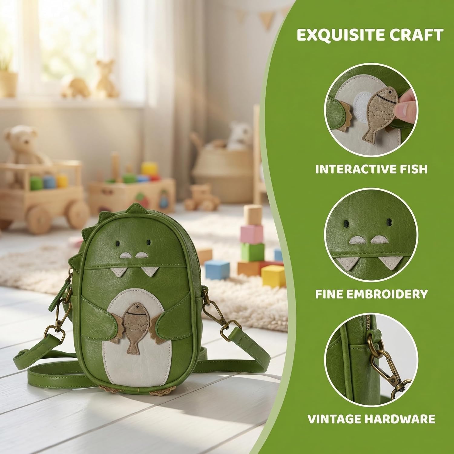 Premium Vegan Leather Novelty Crossbody Purse for Women & Kids – Convertible Mini Backpack with 2 Straps – Whimsical Animal & Sports Designs (Dinosaur) – Unique Matching Gift