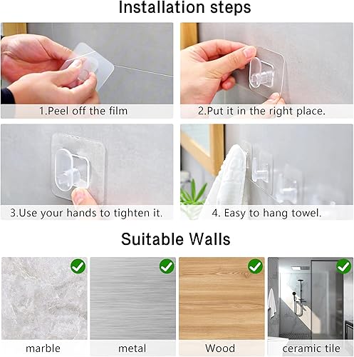 Miniatura 7 de DELITON Paquete de 10 bonitos ganchos adhesivos de almacenamiento transparentes, se adhieren en la pared para toallas, batas, abrigos