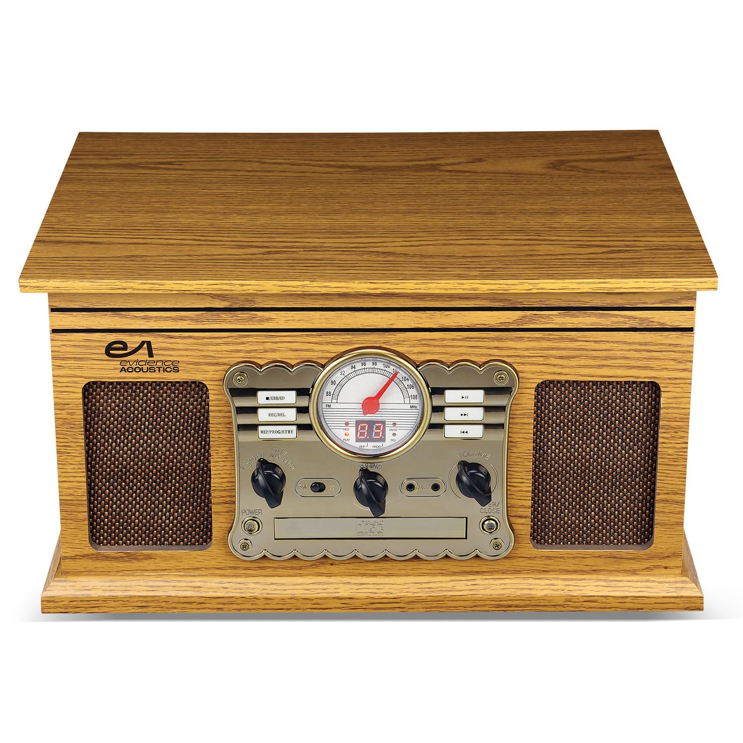 Chaîne HiFi Tourne-Disque Evidence Acoustics EA-PL300-WOOD Vinyle 33/45/78, 60W, FM, CD, Cassette, BT USB SD REC, rétro Vintage